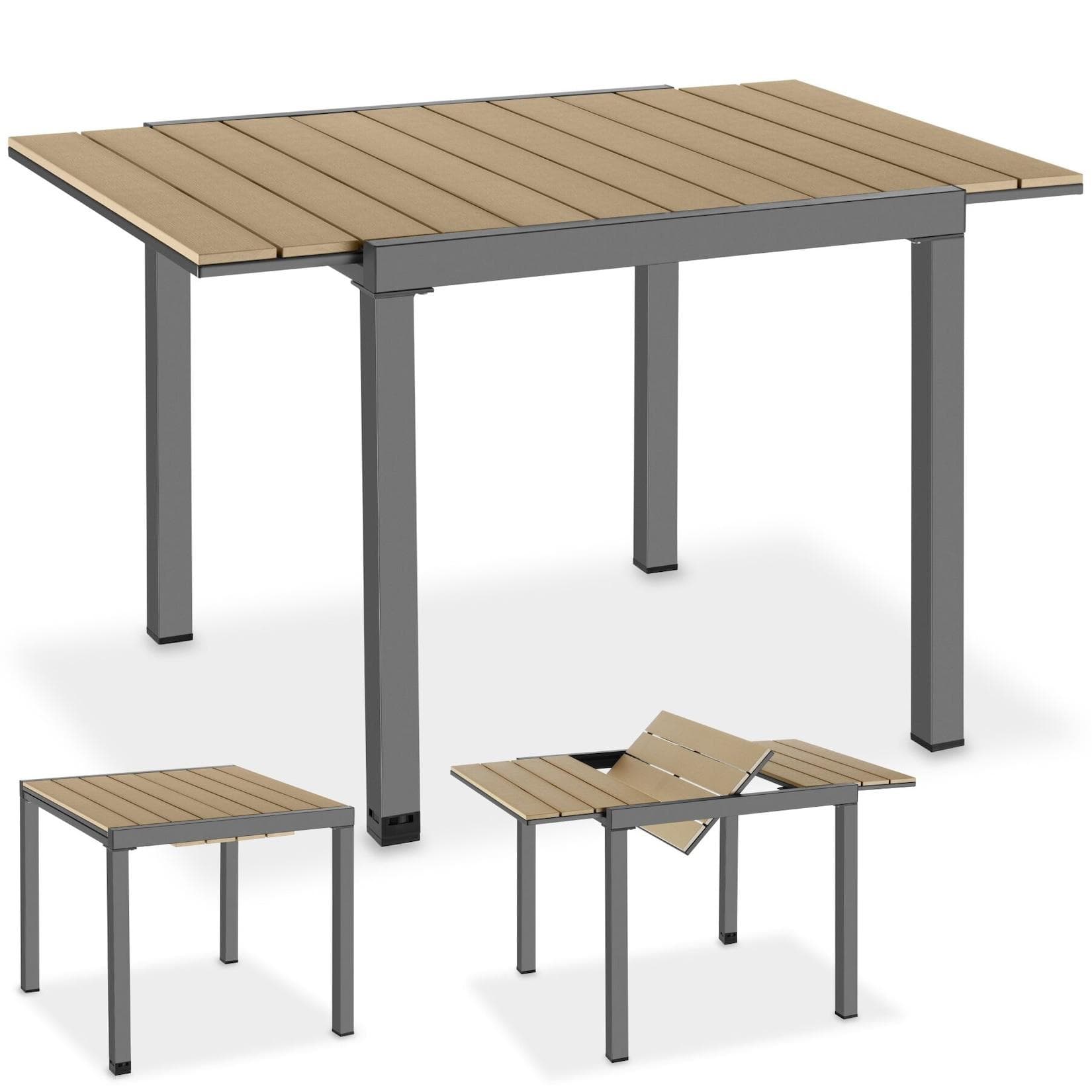 TECTAKE Gartentisch Inca aus Aluminium Schwarz/Braun ausziehbar