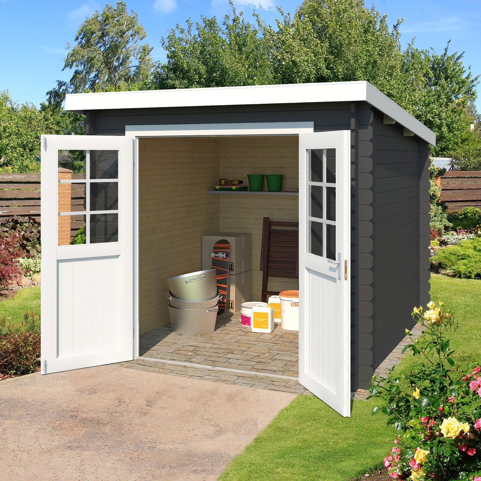 Gartenhaus LASITA MAJA Indi 230 Carbongrau Blockbohlensystem