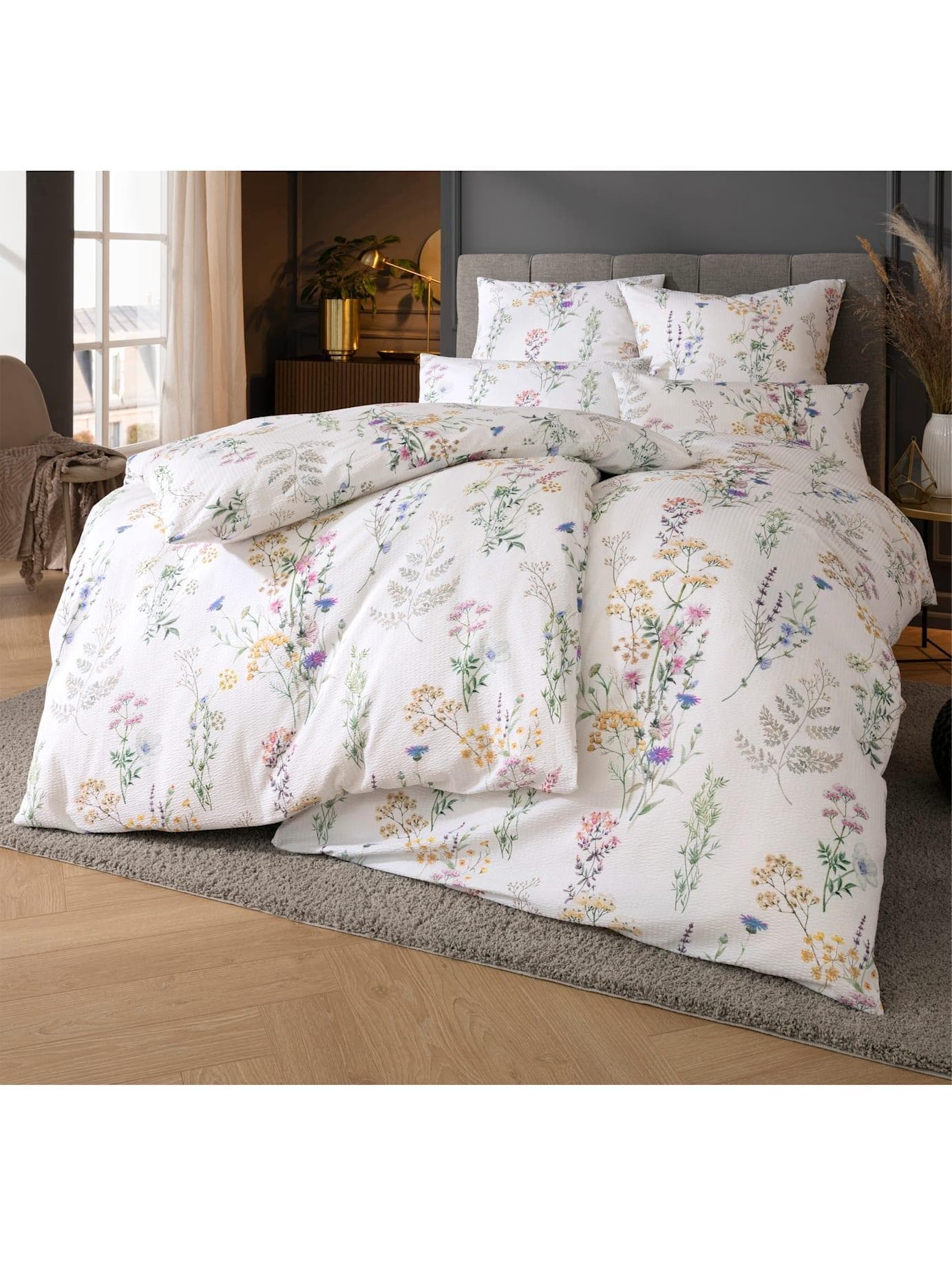 Bettwäsche ESTELLA 3-tlg. Beige Ecru Seersucker 100% Baumwolle