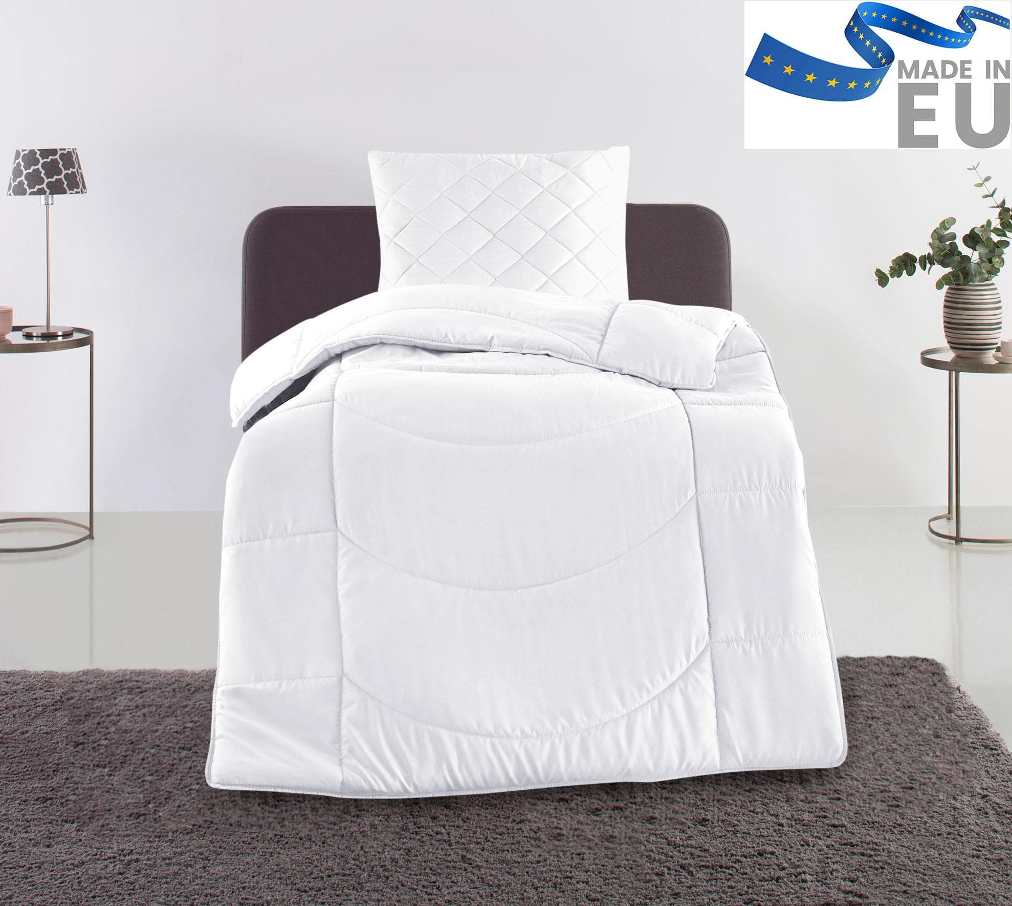 OTTO home Steppbett + Kopfkissen Set Microlux Weiß Polyester
