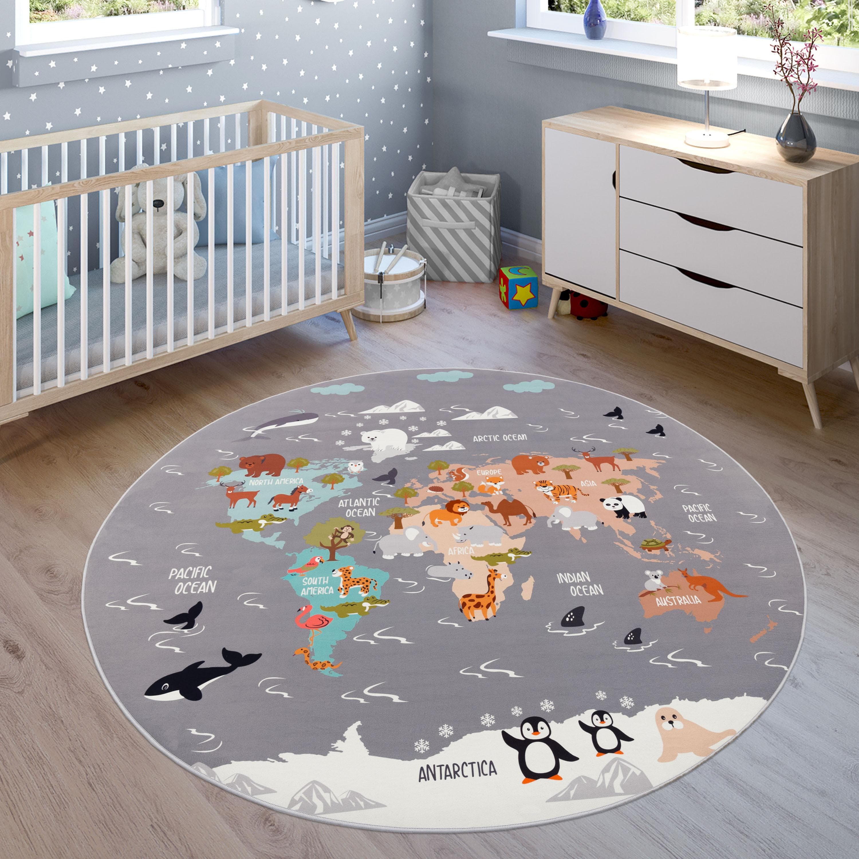 Paco Home Kinderteppich Bino 581 Weltkarte & Tiere