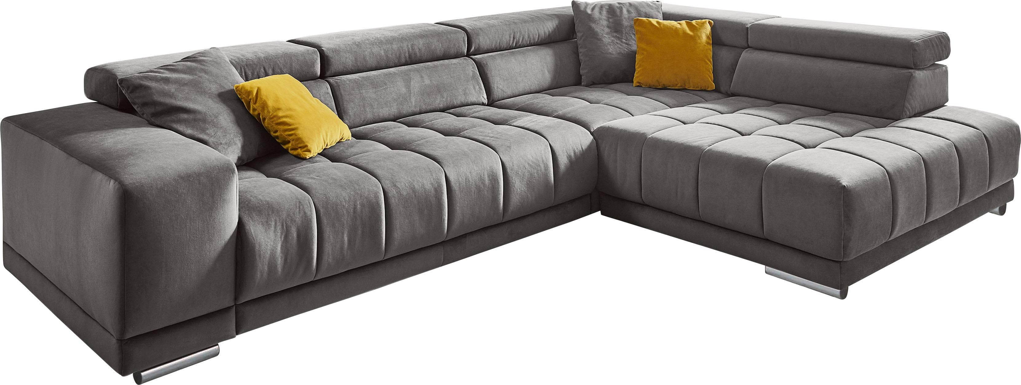 Ecksofa DIE PLANBAR L-Form Grau Microfaser mit Kopfteilverstellung