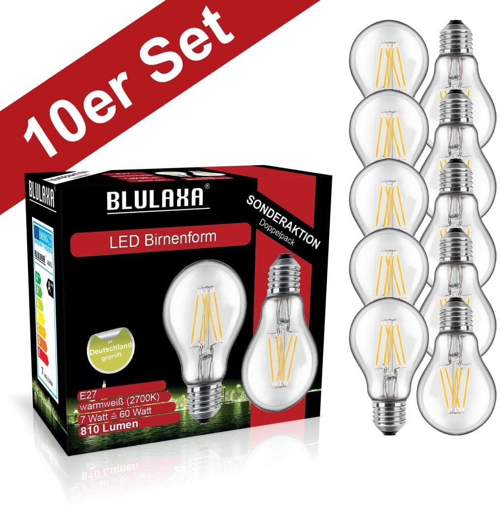 BLULAXA LED-Filament Retro Multi 10er-Set E27 Warmweiß Transparent