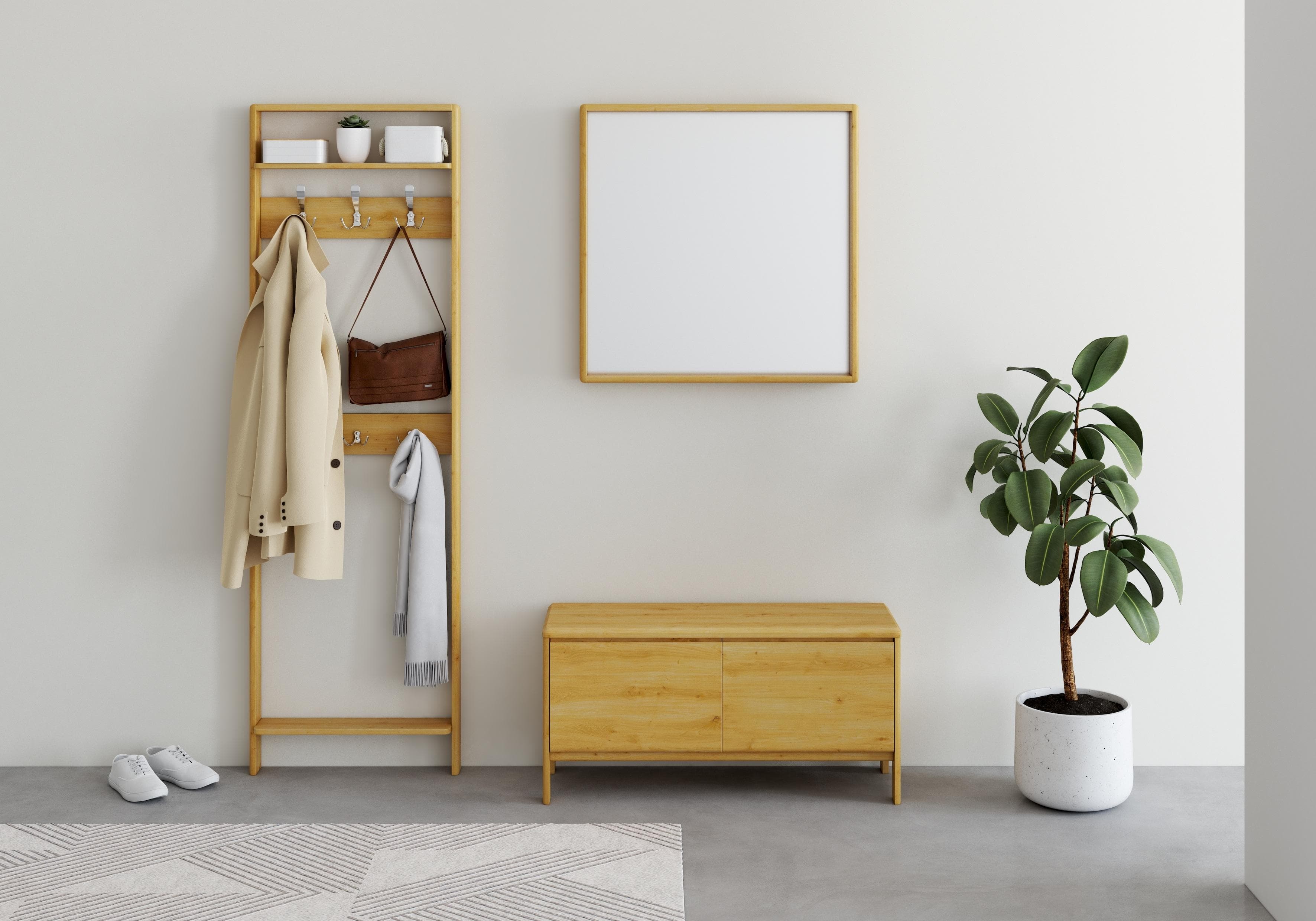 OTTO HOME Garderoben-Set Luven Natur Massivholz mit Spiegel Kommode