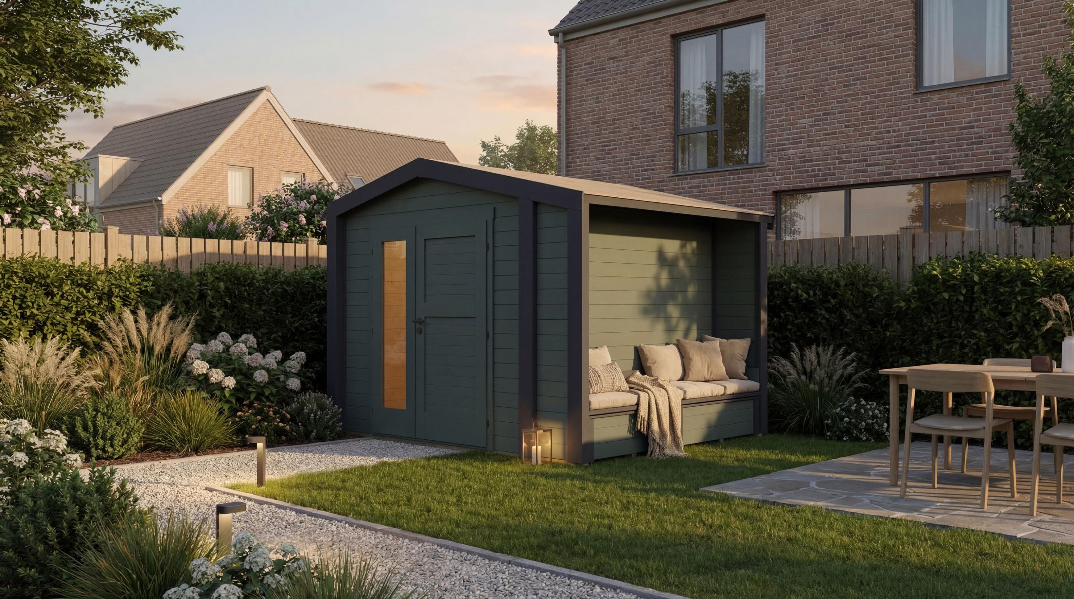 WEKA Killarney Gartenhaus Massivholz Grüngrau/Anthrazit inkl. Sitztruhe