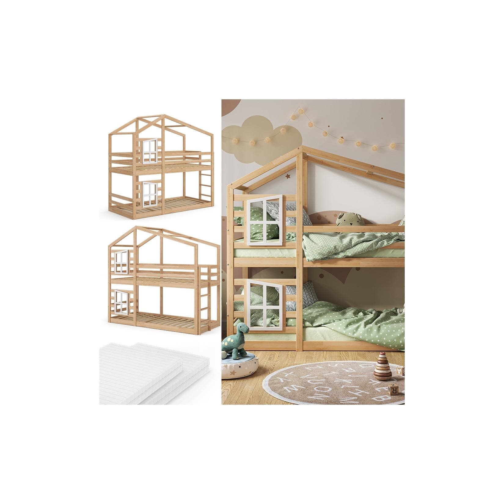 VitaliSpa® Etagenbett Maja Naturholz mit Bettfenster