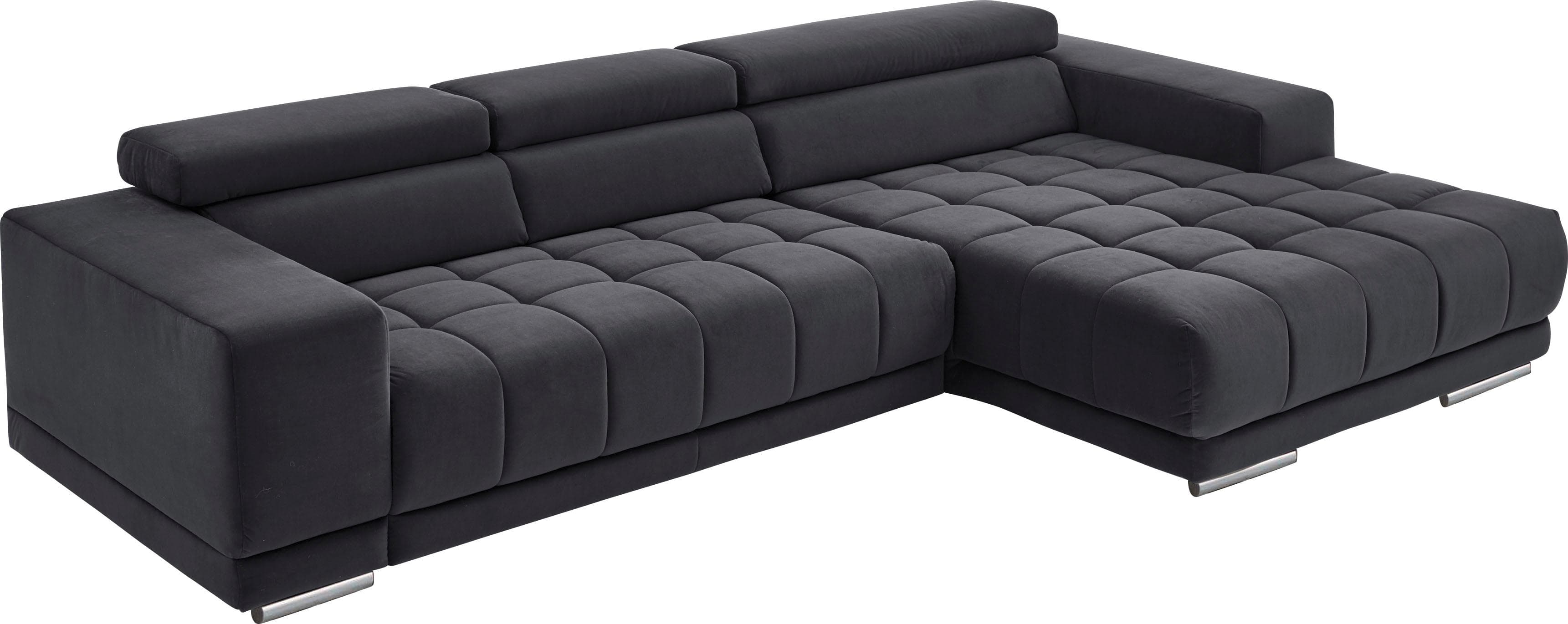 Ecksofa DIE PLANBAR L-Form Anthrazit mit Kopfteilverstellung und Ausziehfunktion