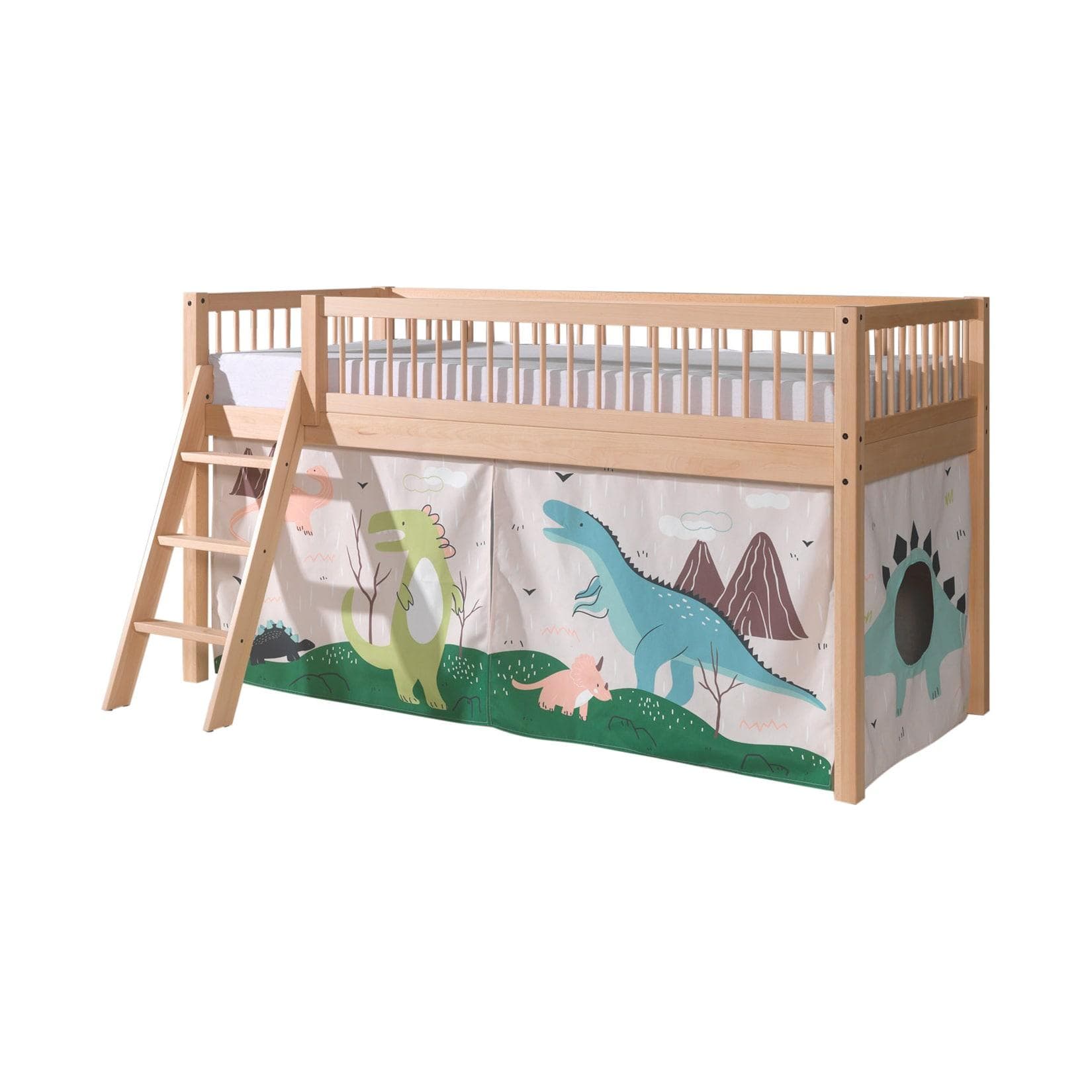 VIPACK Spielbett Forrest Buche massiv mit Absturzschutz und Vorhang-Set