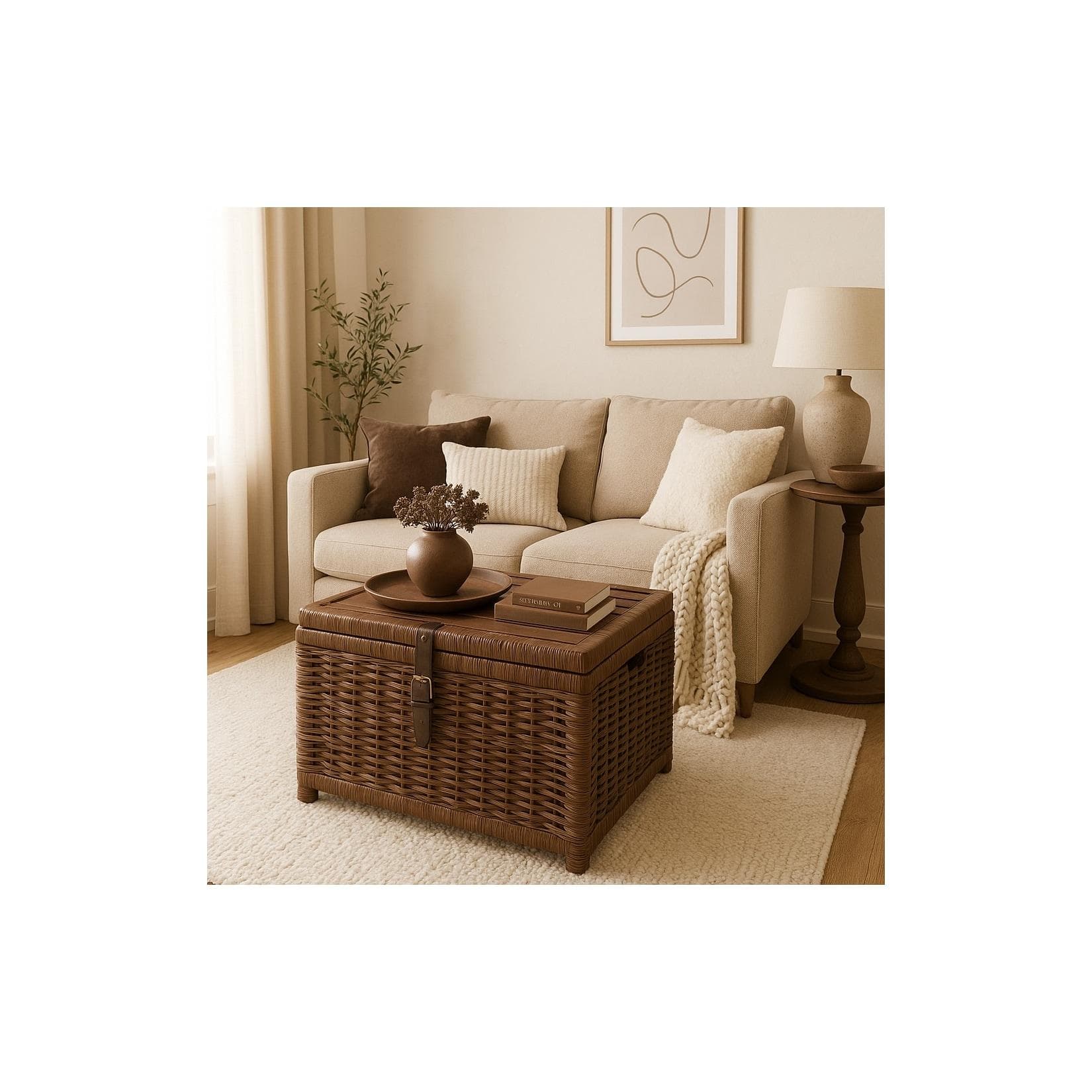 möbel direkt online Couchtisch Guido Rattan Massivholz Pinie Beige