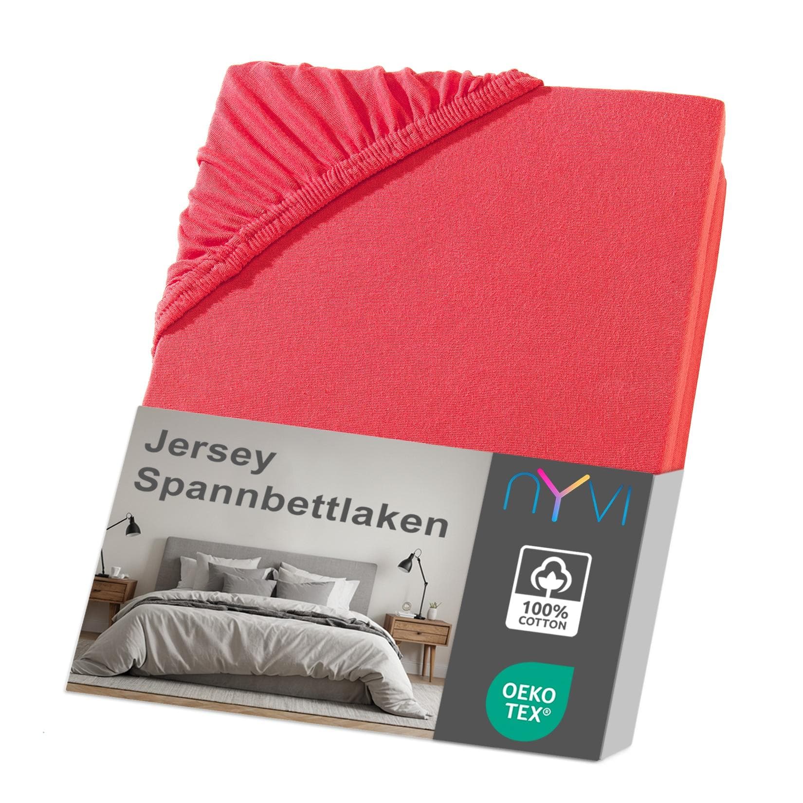 NYVI Jersey Spannbettlaken DreamScience für Matratzen bis 22 cm Höhe - Weich & Anschmiegsam, Rundumgummizug, Bügelfrei Rot