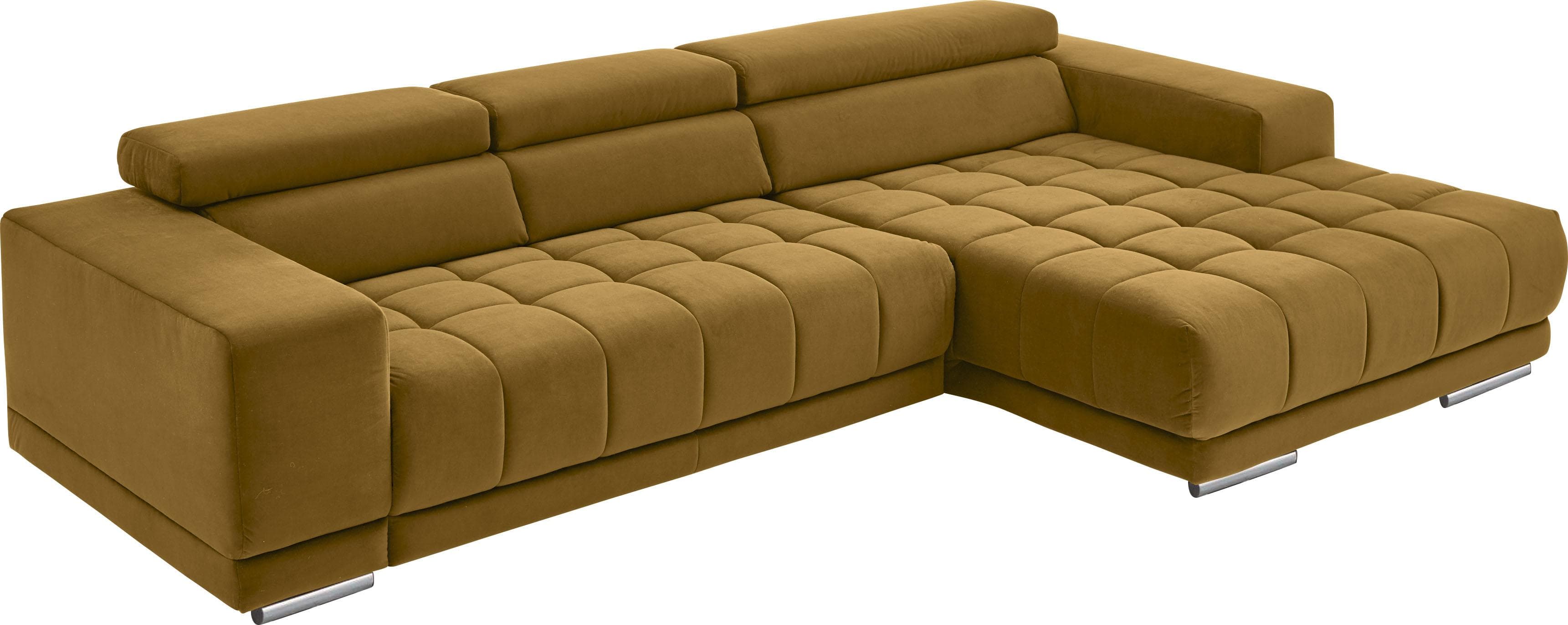 Ecksofa DIE PLANBAR L-Form Curry Velours mit Kopfteilverstellung