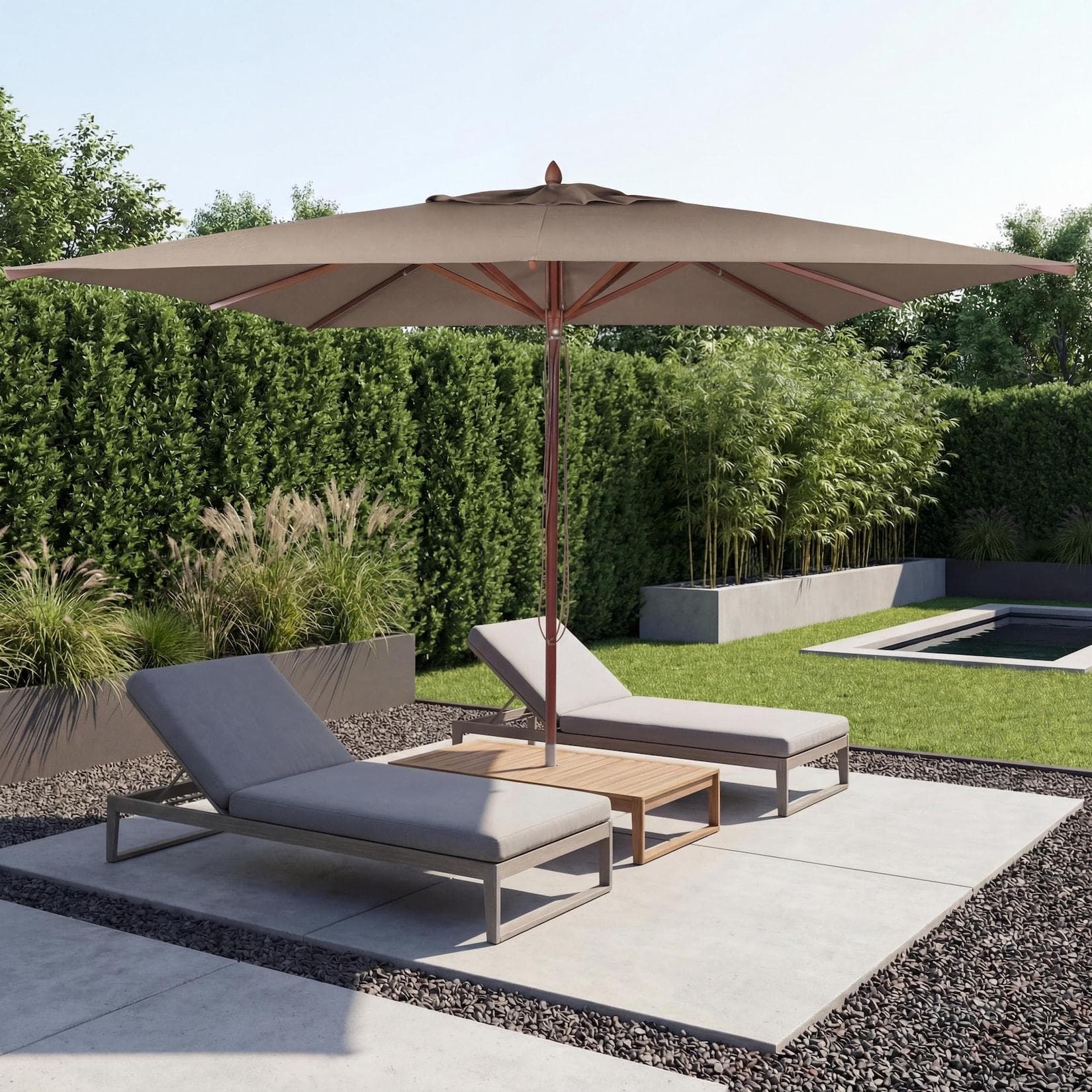 MCW Gastronomie Holz-Sonnenschirm 4x4m Taupe Seilzug