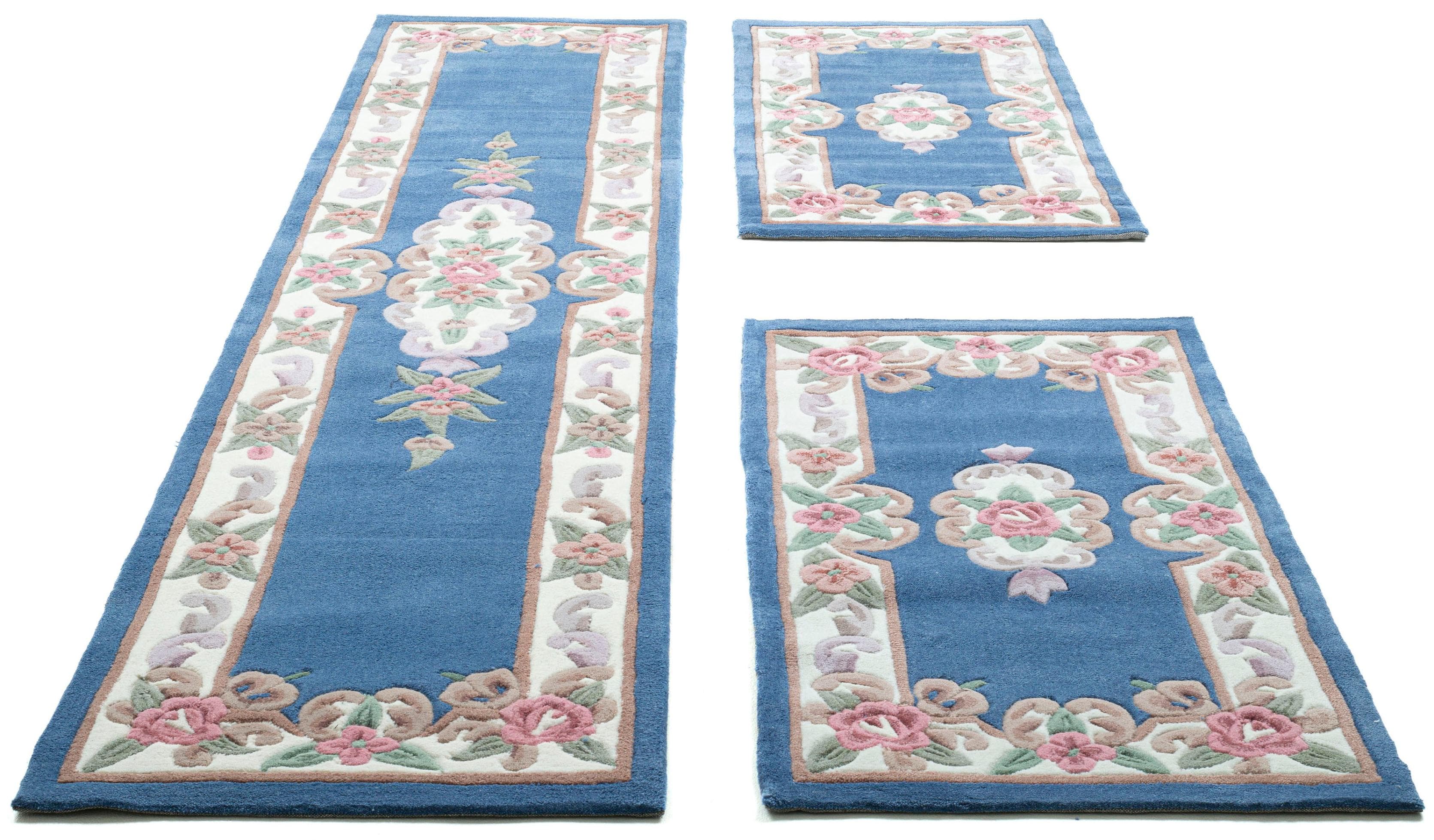 THEKO Bettumrandung Ming Gr. 14 Blau Floral Handgetuftet