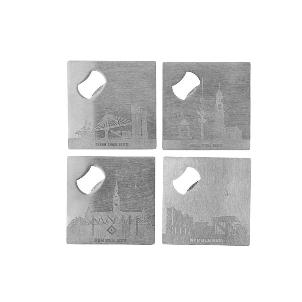 Hamburger SV Untersetzer 4er Set Metall Silber Skyline