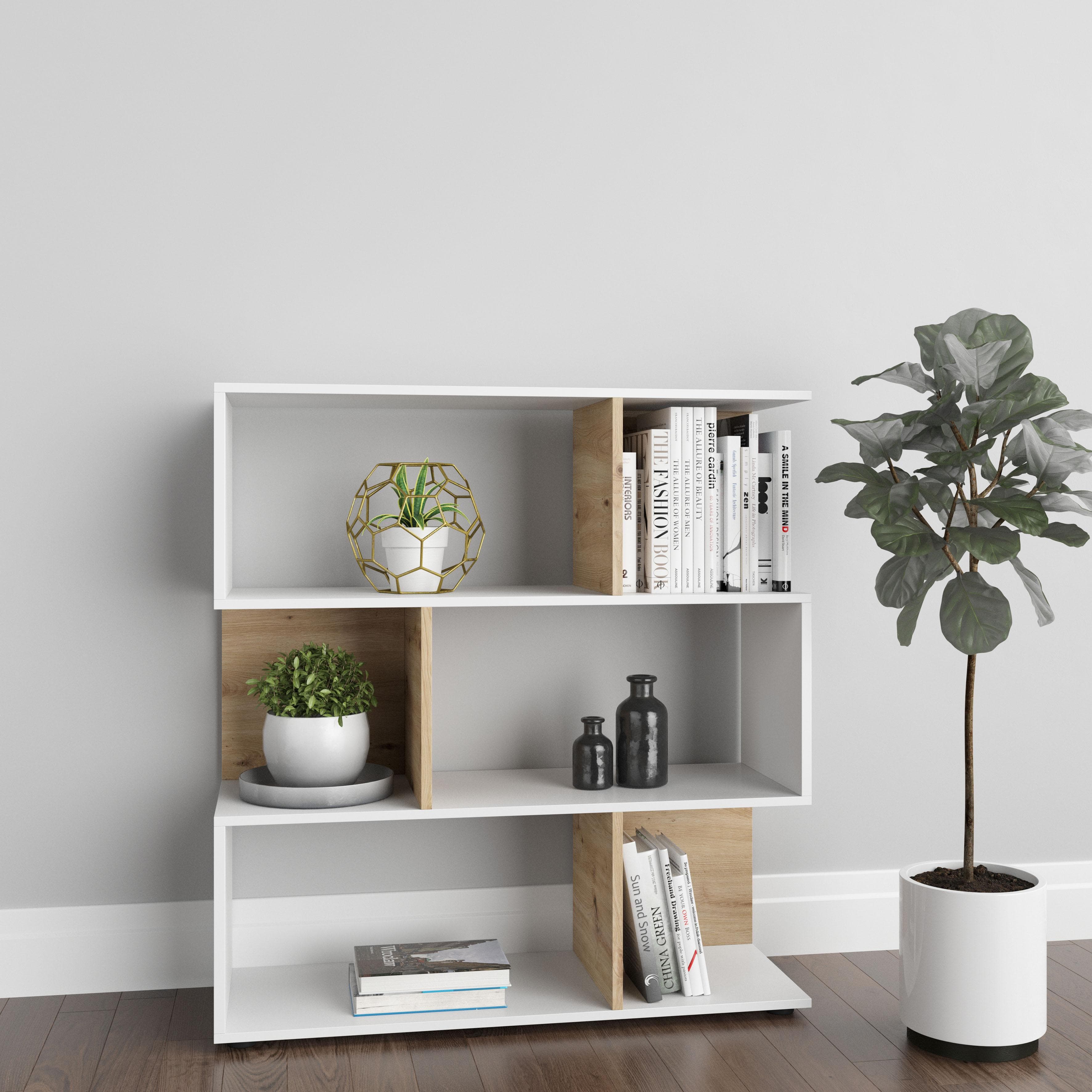 INOSIGN Cedric Bücherregal Weiß/Artisan Eiche 6 Fächer