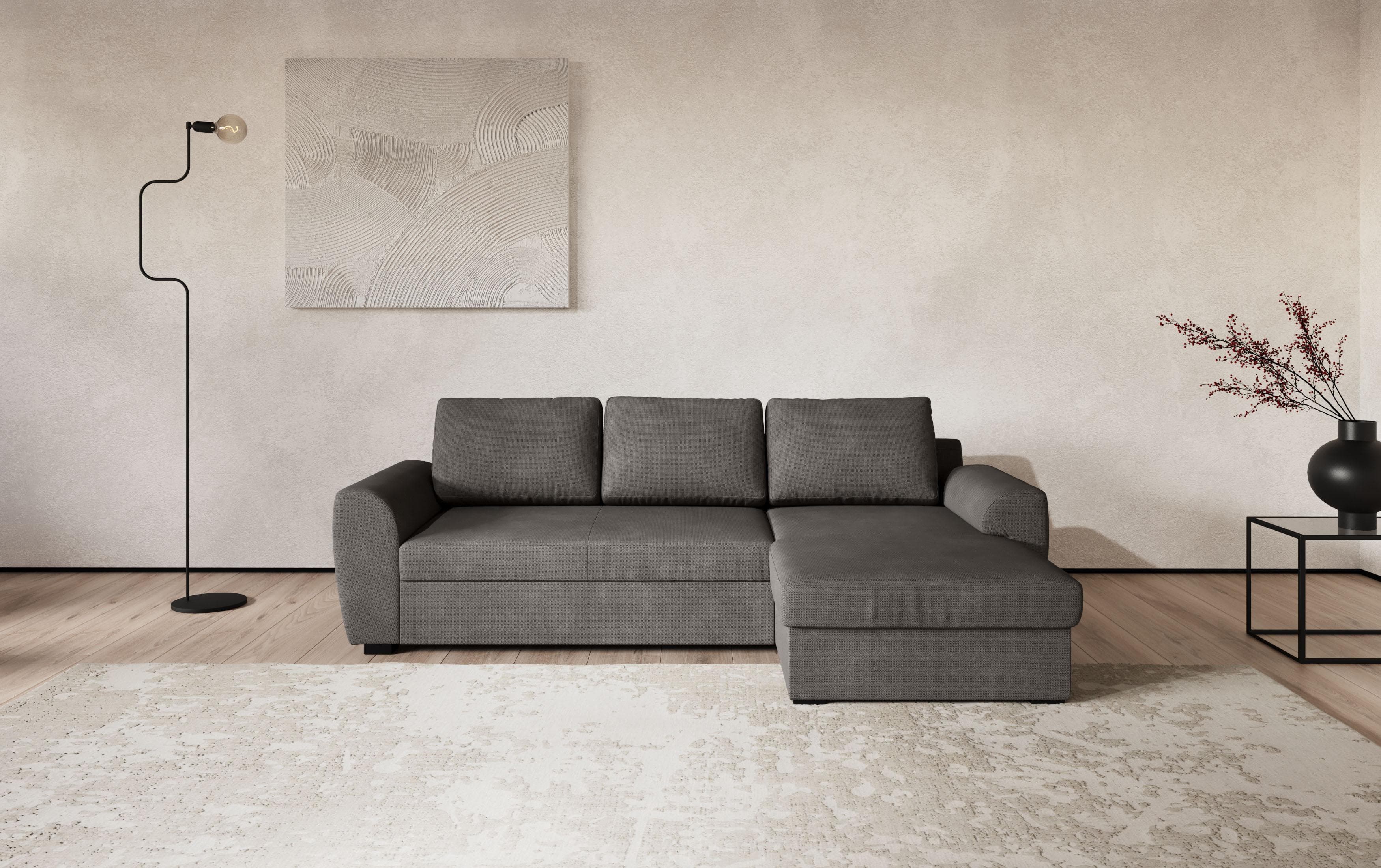 COTTA Ecksofa Drift L-Form Recamiere Grau mit Schlaffunktion