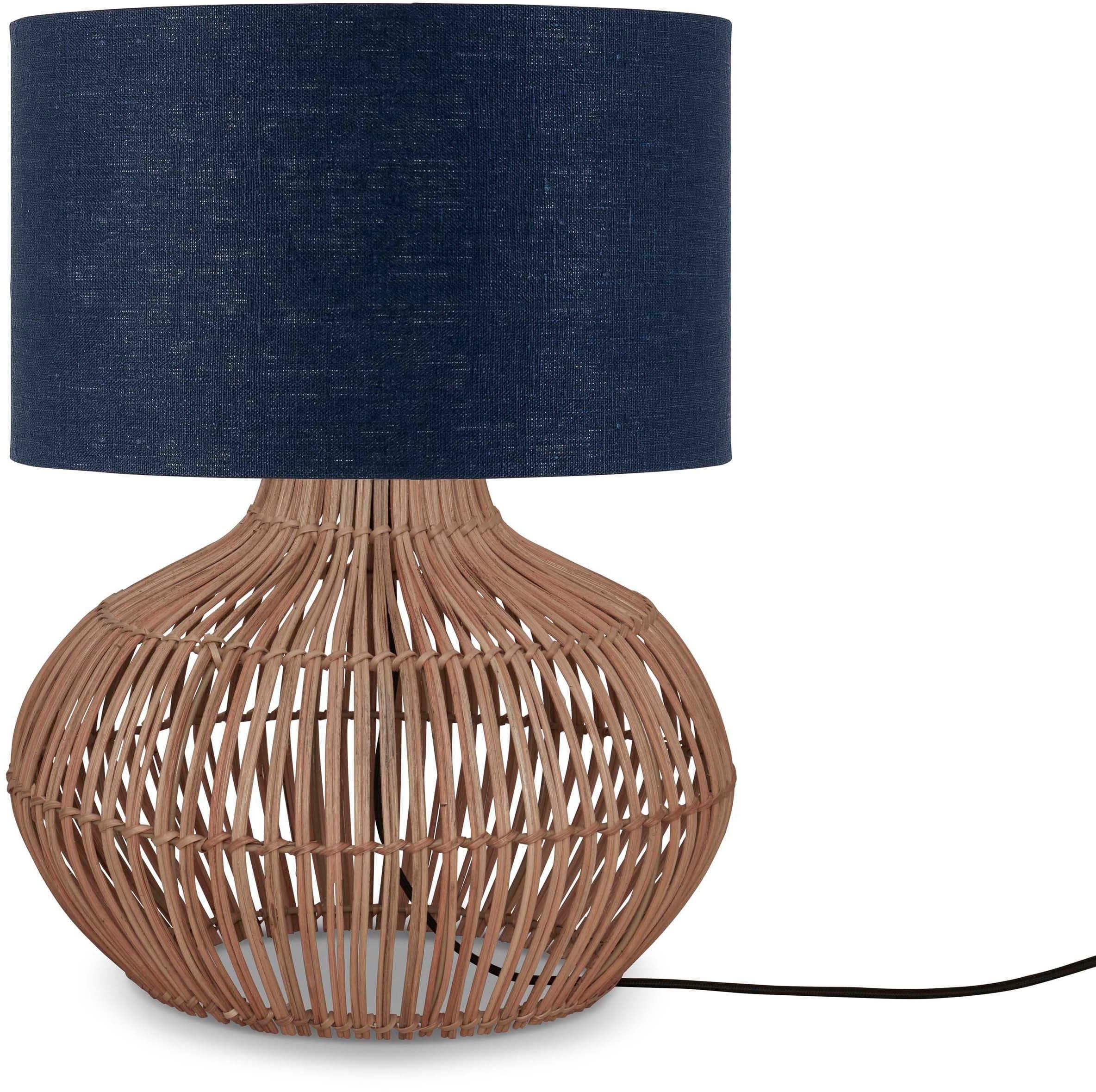 GOOD & MOJO Tischleuchte KALAHARI Blau Rattan Leinen