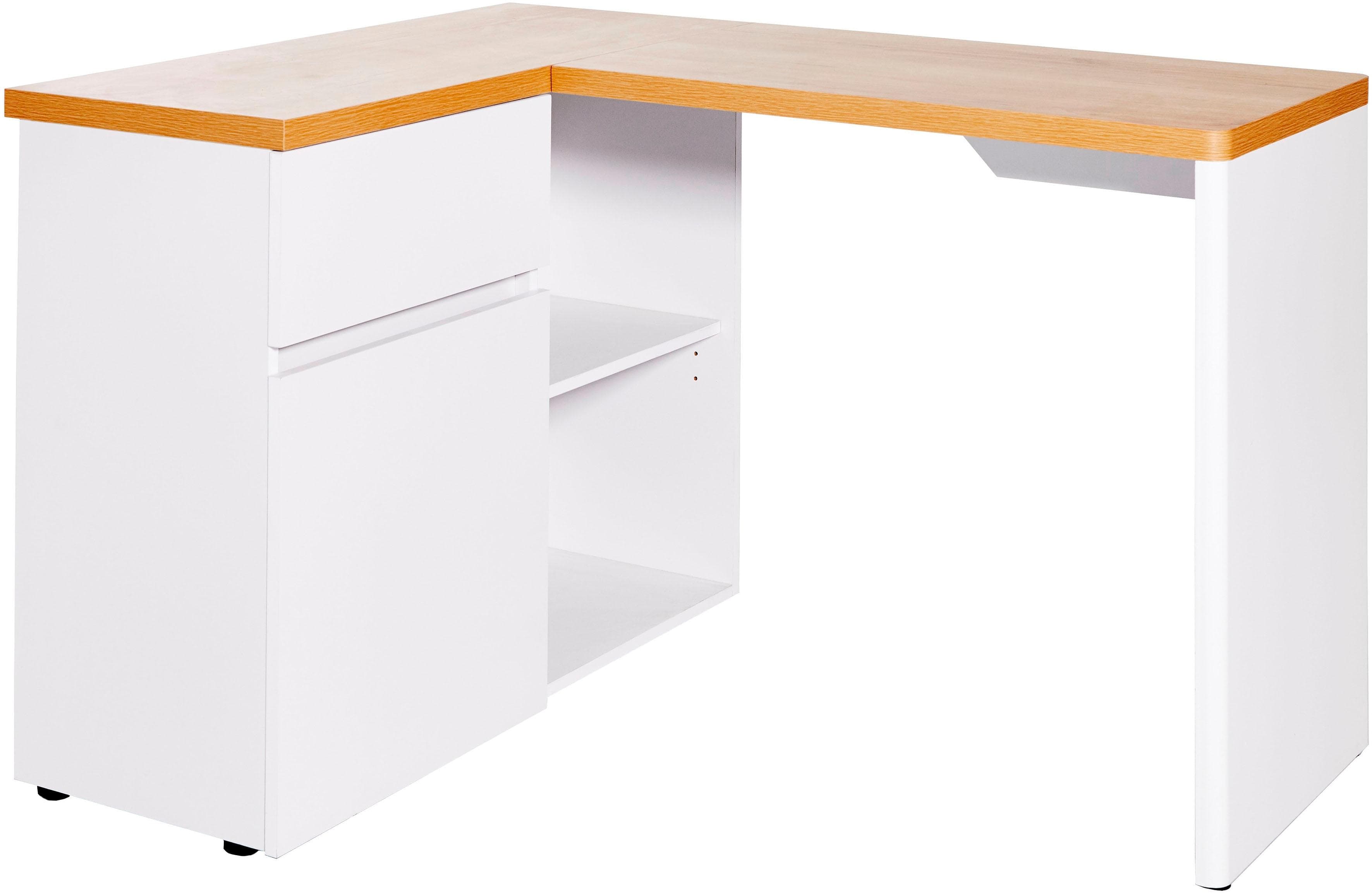 Jahnke Eckschreibtisch CU-LIBRE 125 E Weiß/Kerneiche