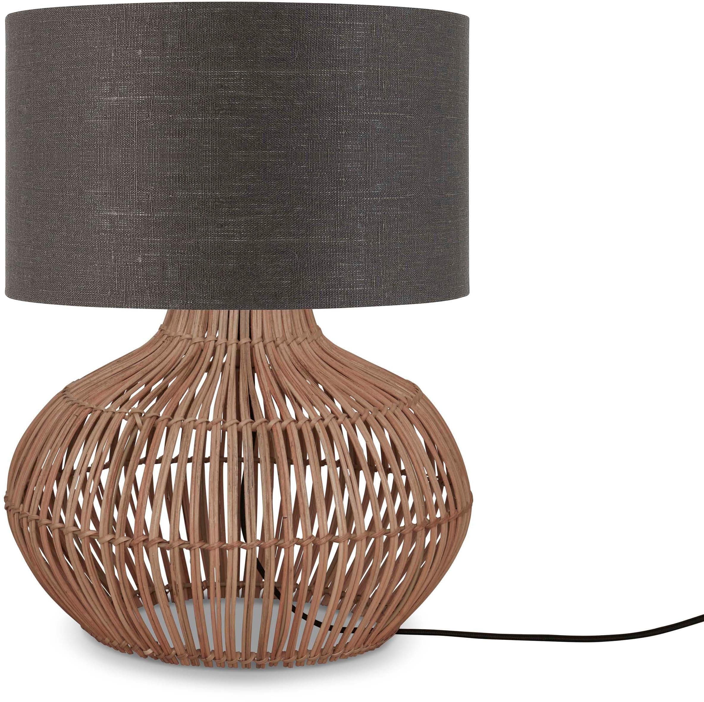 GOOD & MOJO Tischleuchte KALAHARI Rattan Leinen Anthrazit