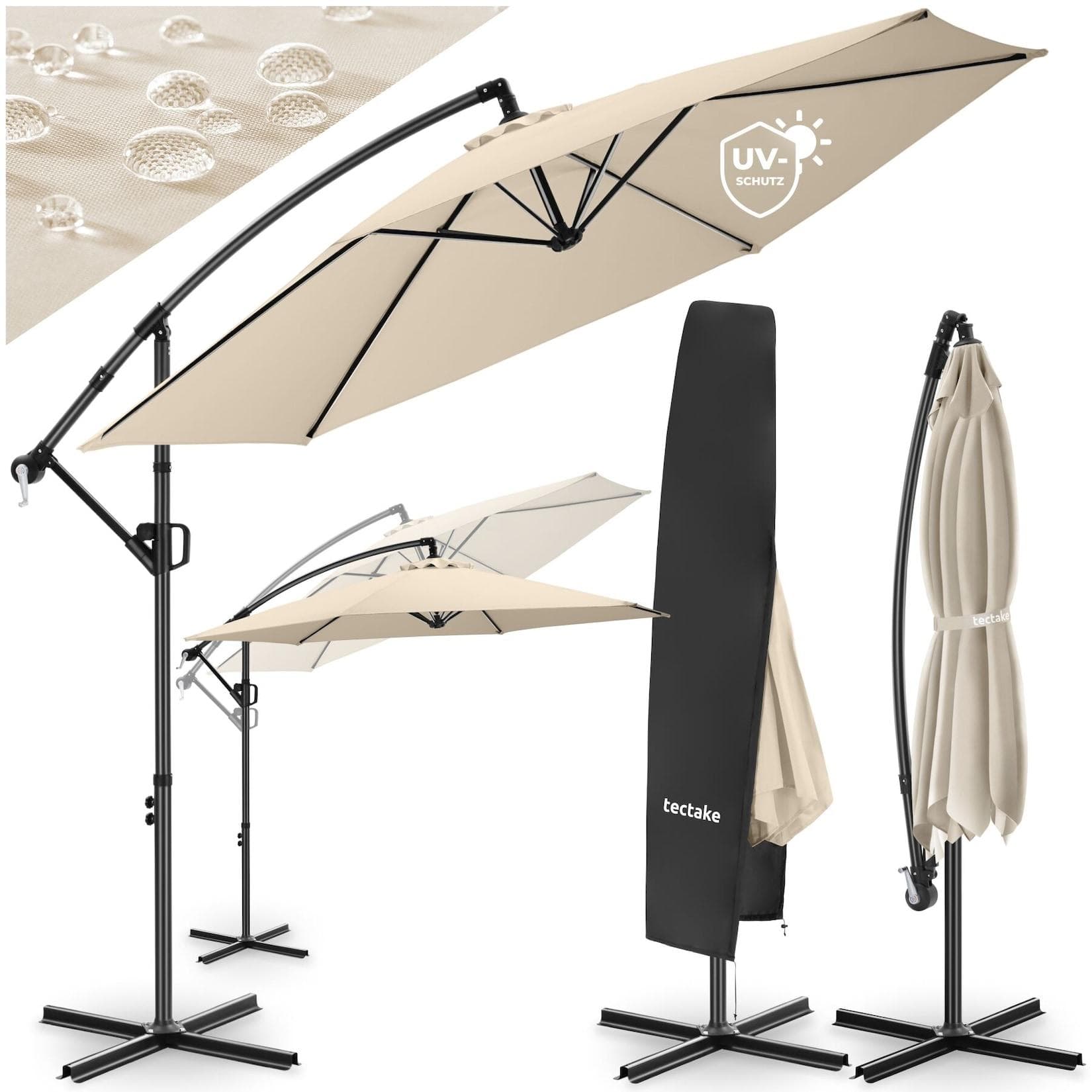 tectake Ampelschirm 3x3m 360° drehbar Kurbelmechanismus