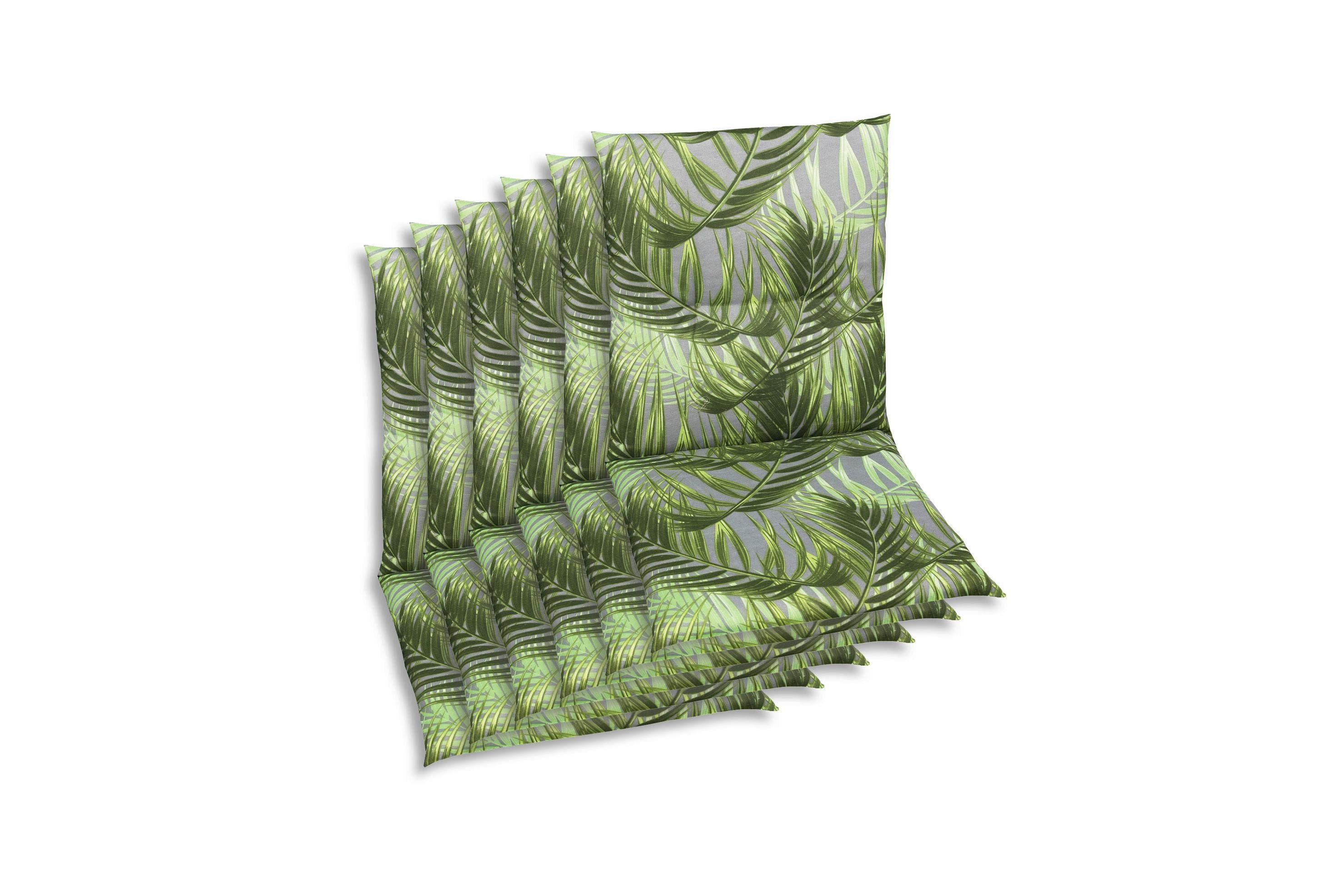 Sesselauflagenset Grau Grün Textil 6-teilig Blätter Oeko-Tex® Standard 100