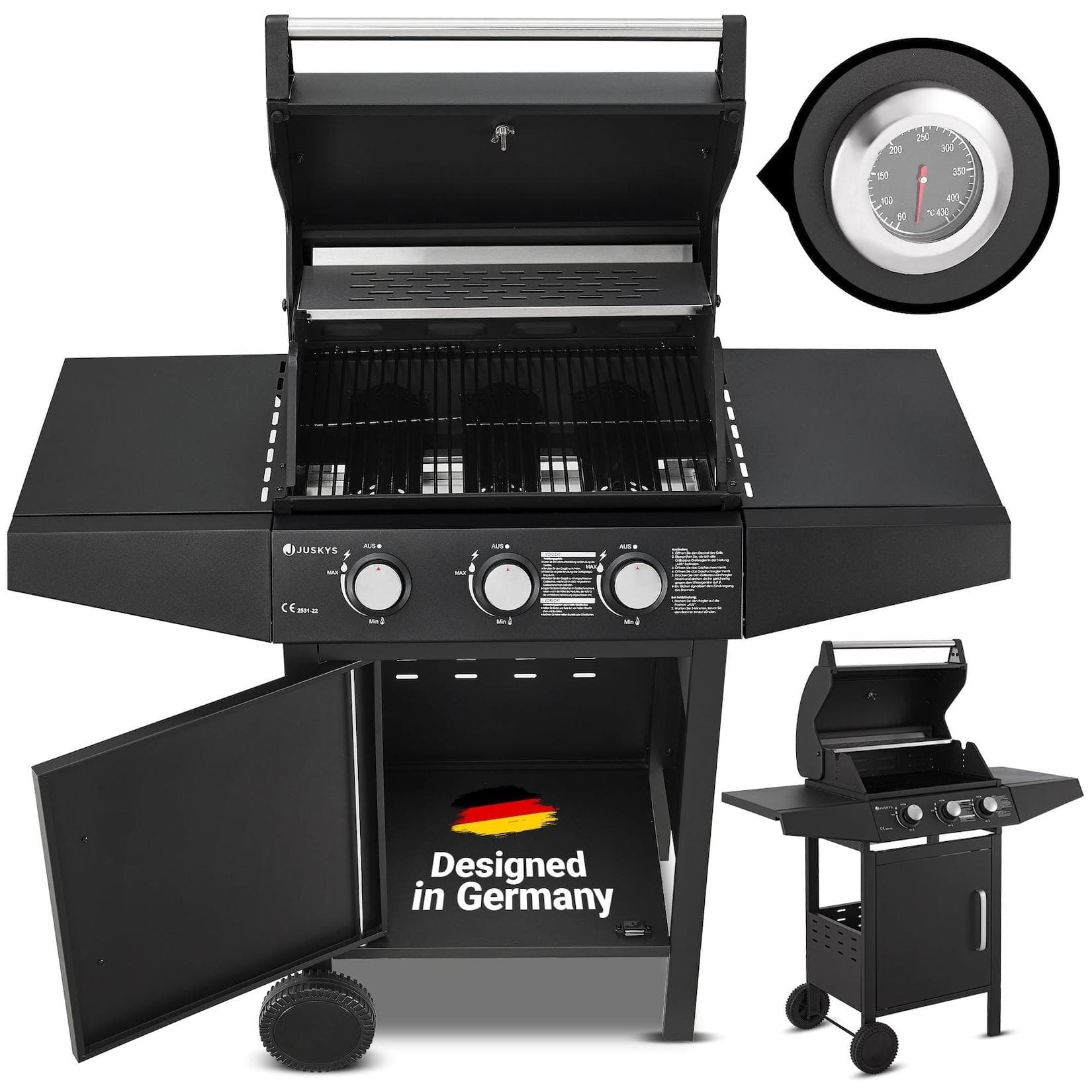 Juskys BBQ Gasgrill Louisiana 3 Brenner Grillrost Thermometer