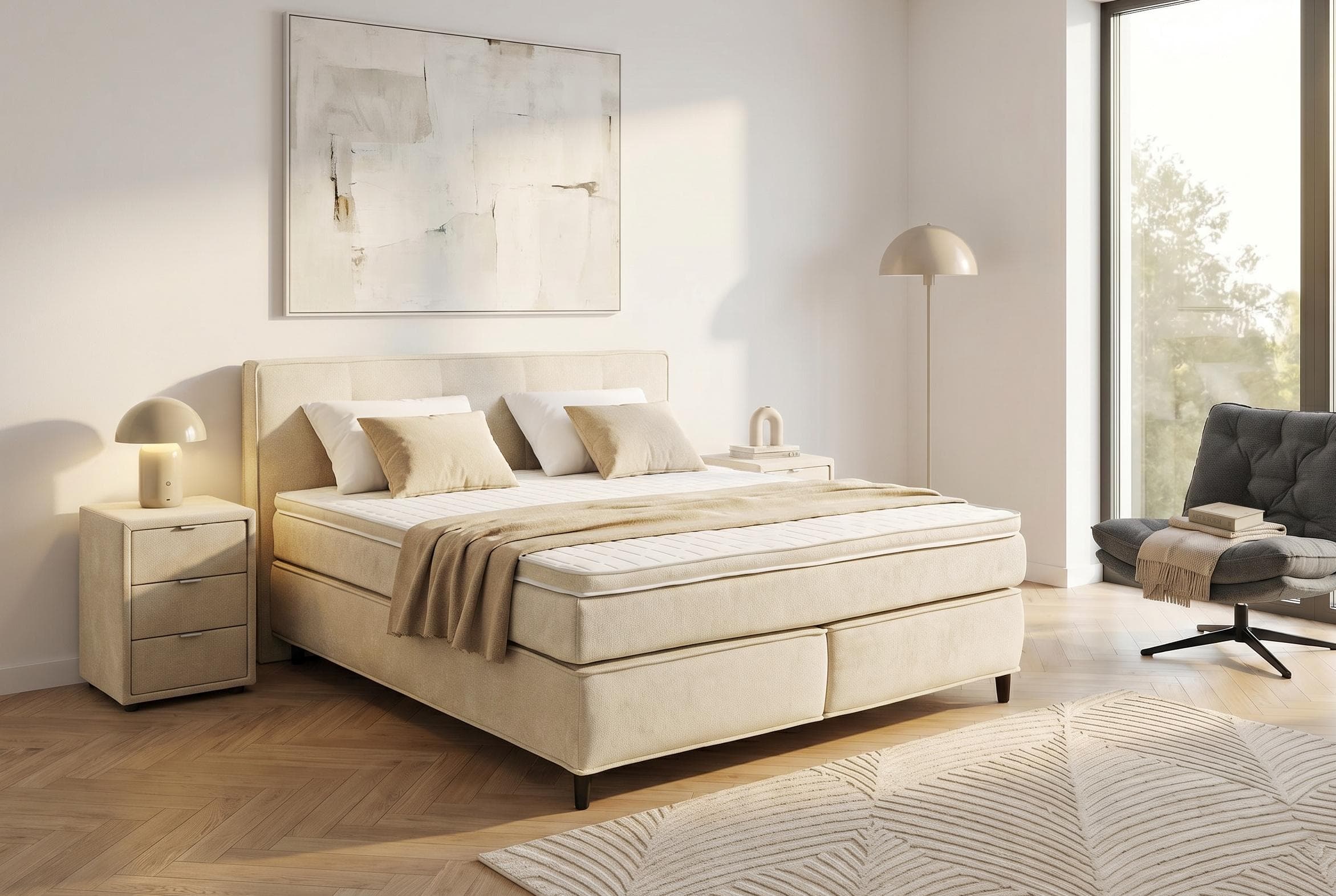 Jockenhöfer Capello Boxspringbett 7-Zonen-Tonnentaschen-Federkernmatratze Beige