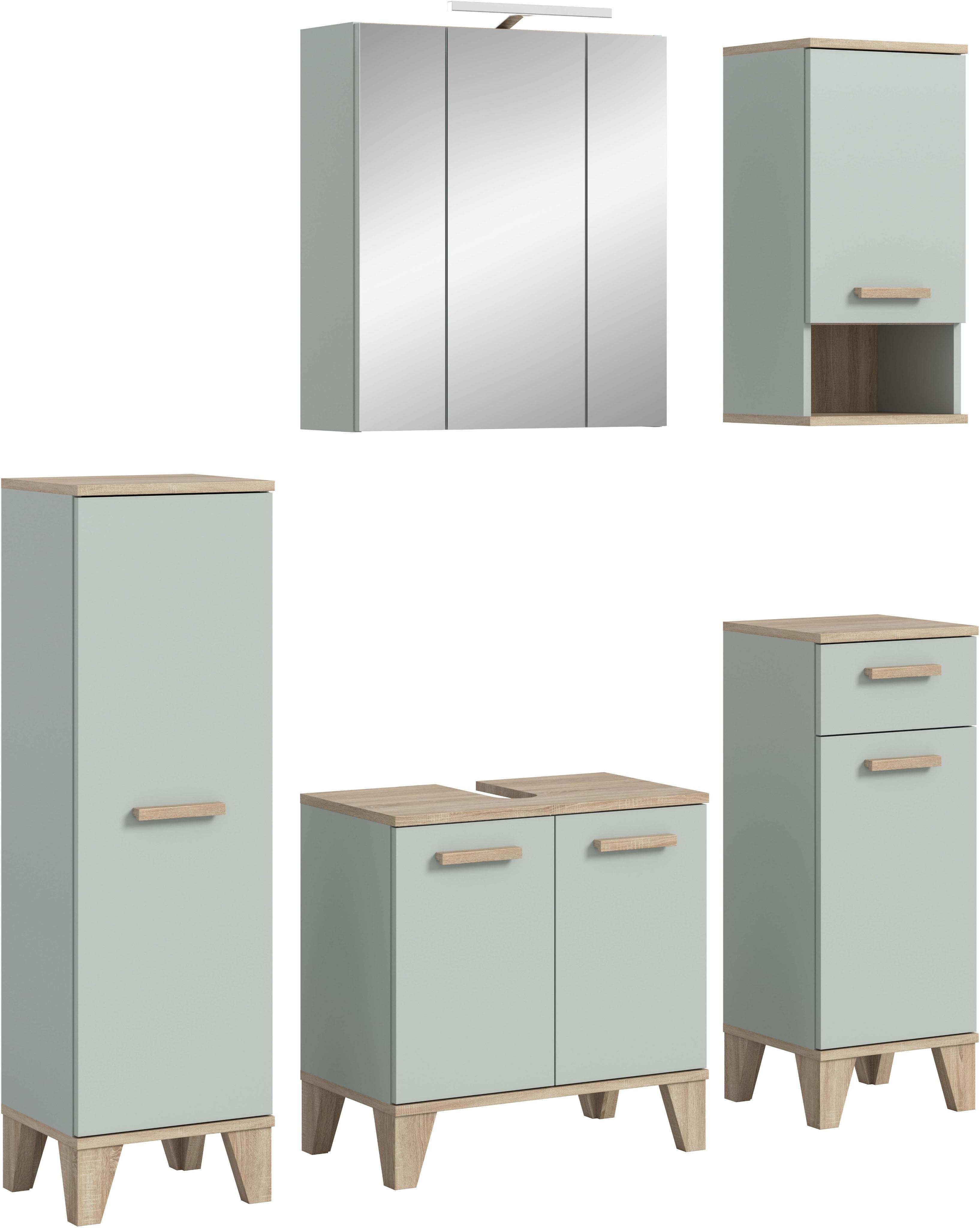 WELLTIME Badmöbel-Set MINTTU 5-teilig SCANDI-Look hellgrün