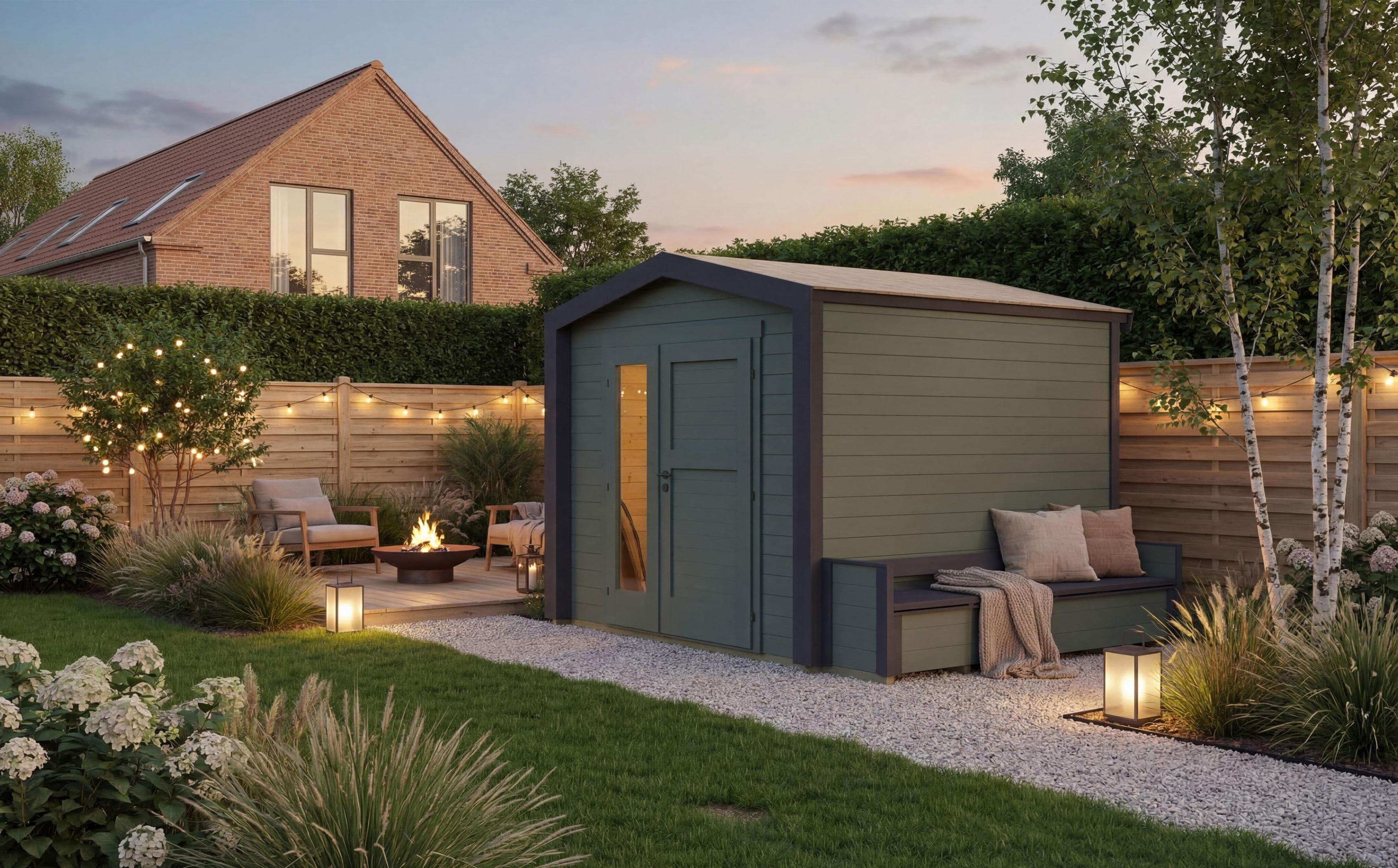 WEKA Killarney Gartenhaus Massivholz Fichte Grüngrau/Anthrazit mit Sitztruhe