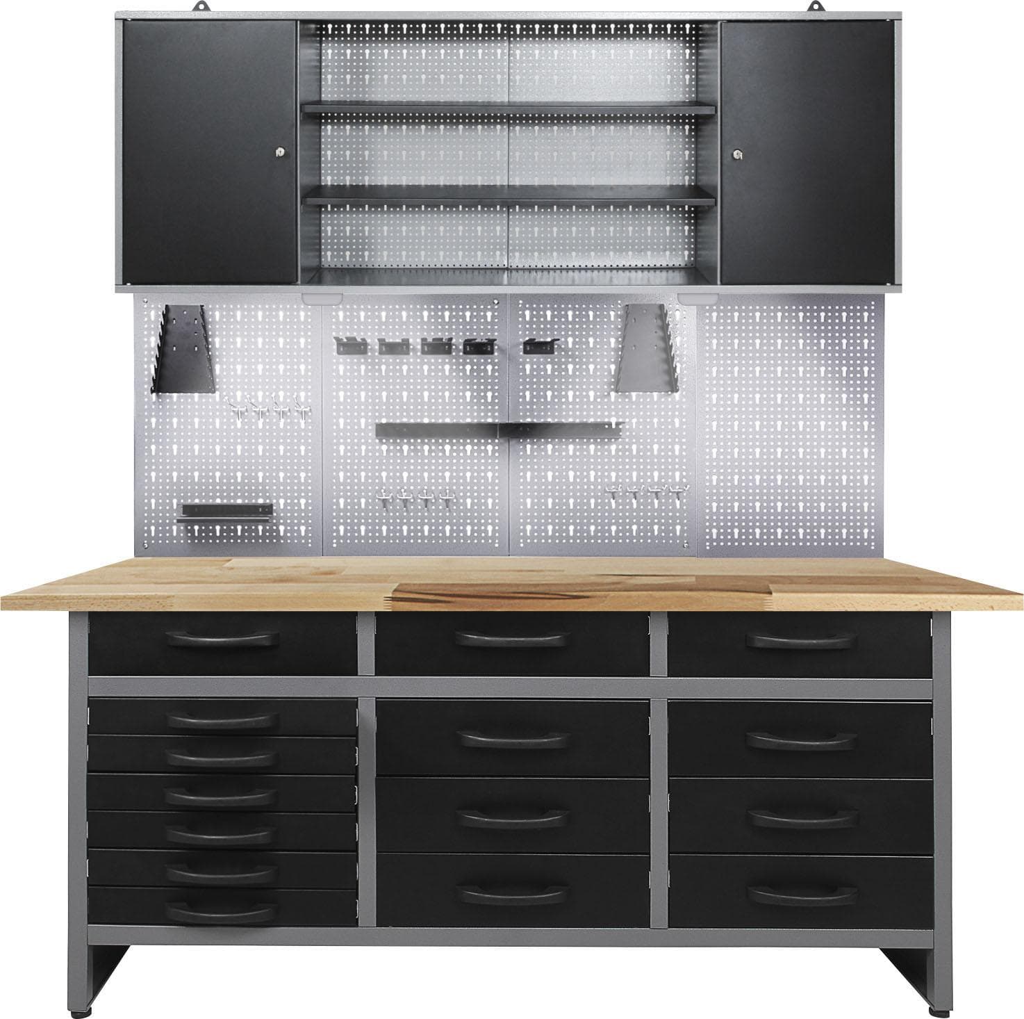 Werkstatt-Set ONDIS24 "Konny" Schwarz Werkbank 160 cm inkl. Hakenset