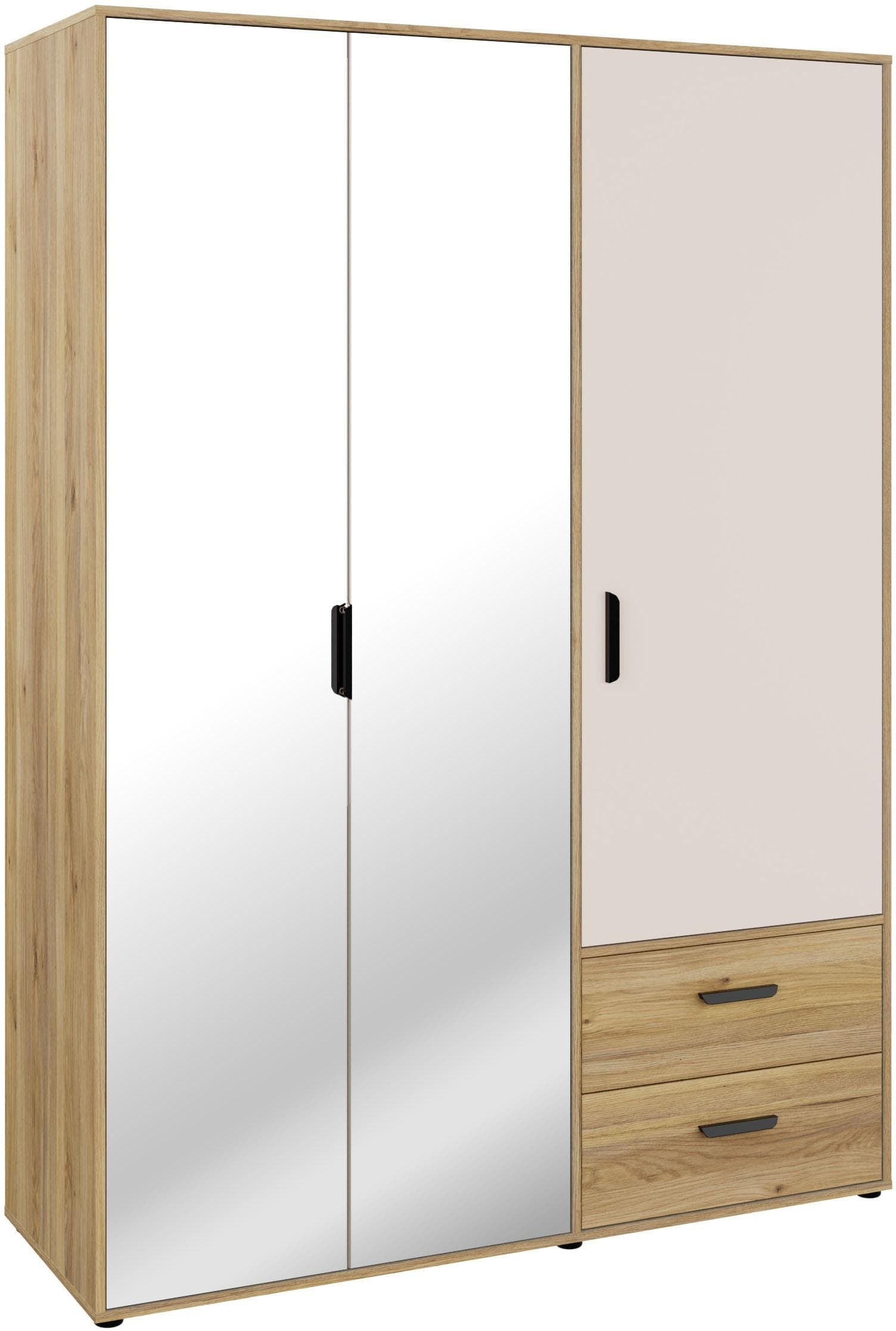 FORTE Drehtürenschrank mit Spiegel Mauvella Eiche/Sand