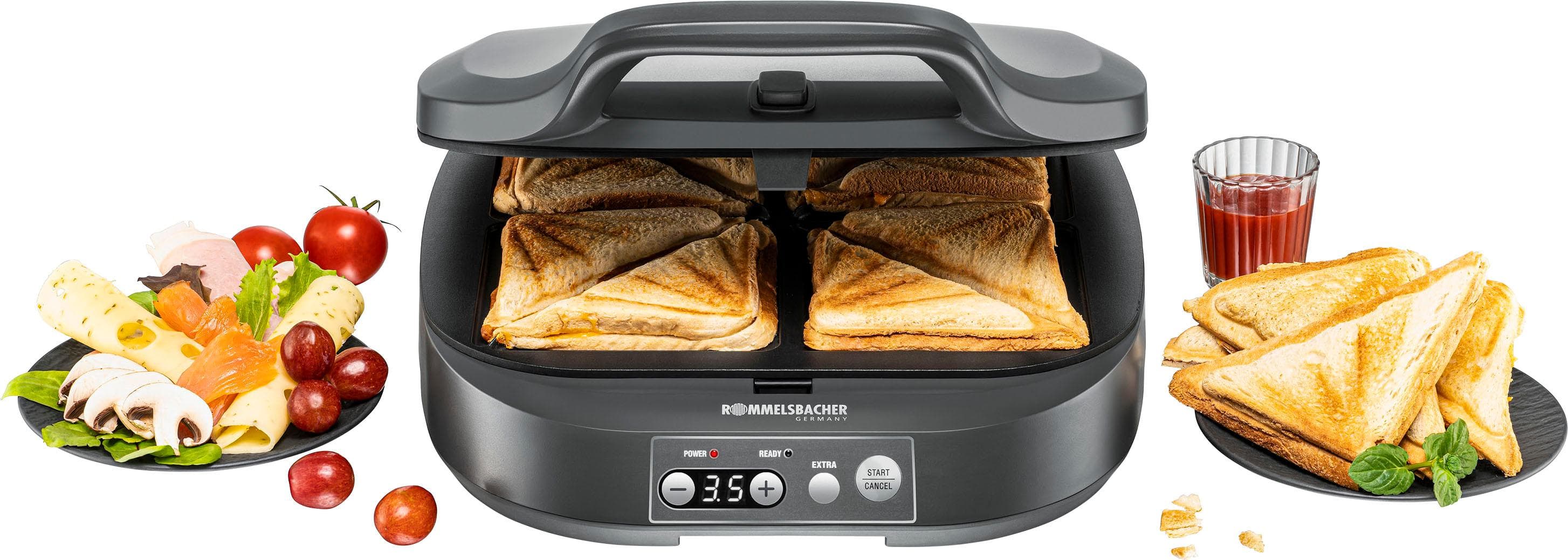 ROMMELSBACHER Sandwichmaker ST 1800 Grau für American XL-Sandwiches