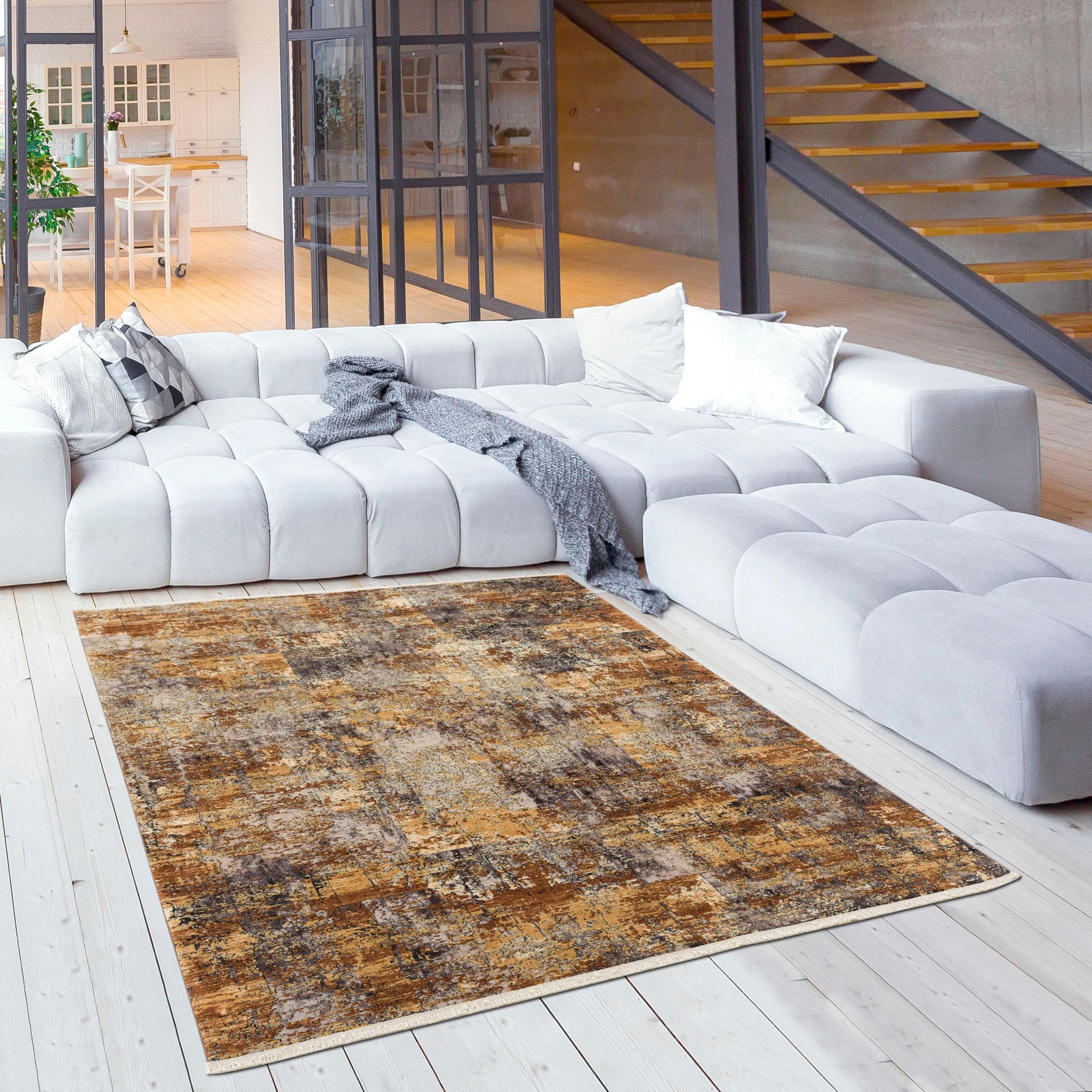 SANAT Teppich Oasis 1871 Gelb Gold Retro Vintagedesign