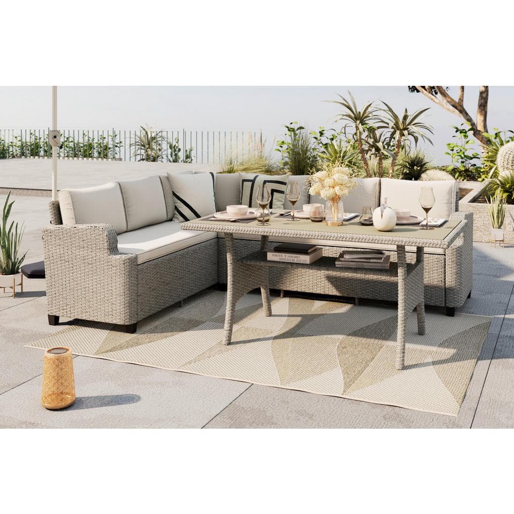 Ambia Garden Dining-Loungeset Beige Edelstahl