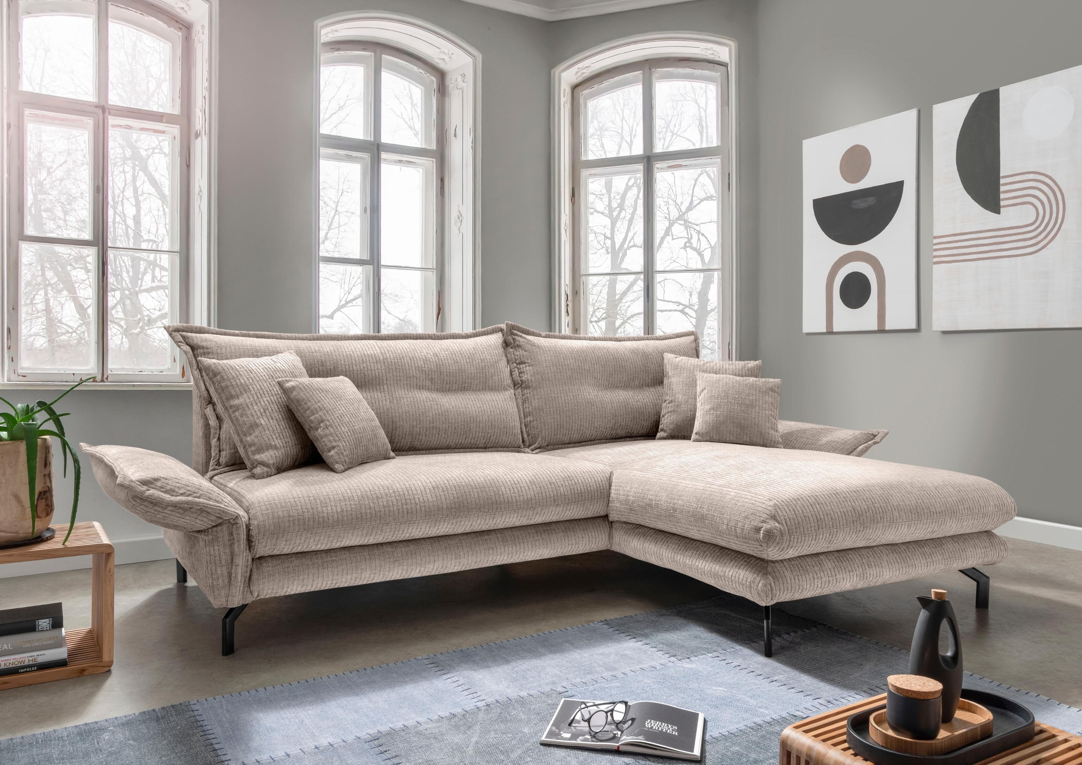 Ecksofa HOME AFFAIRE LAVA Beige mit verstellbaren Armlehnen
