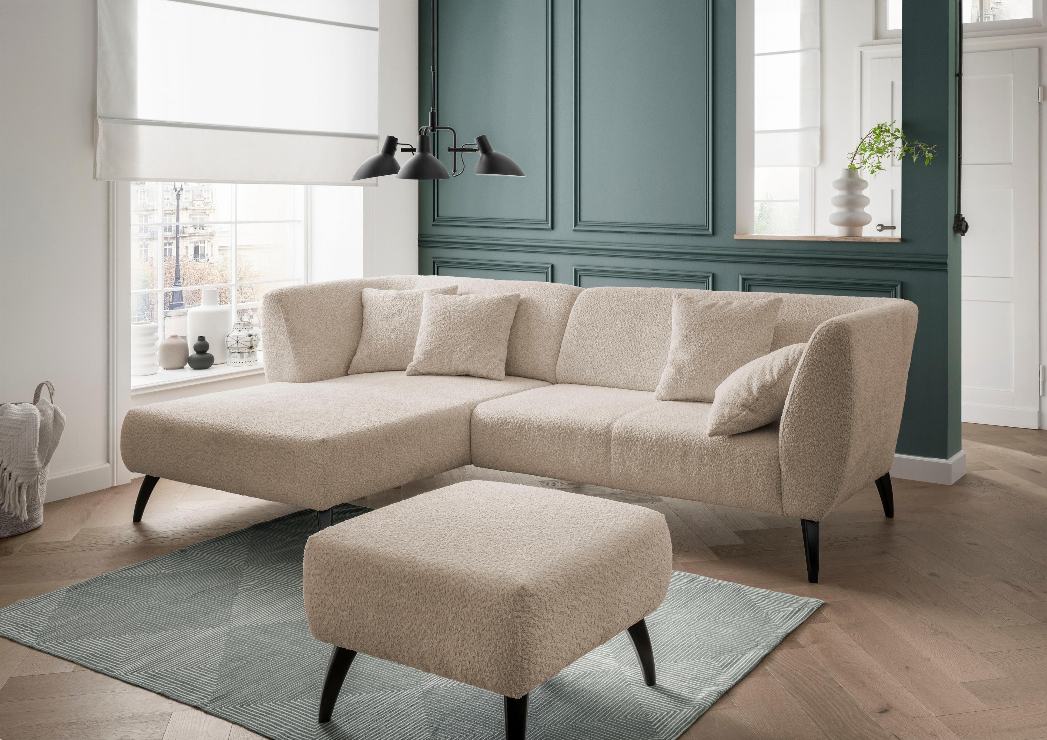 HOME AFFAIRE Ecksofa Colori L-Form Beige mit Recamiere und 4 Kissen