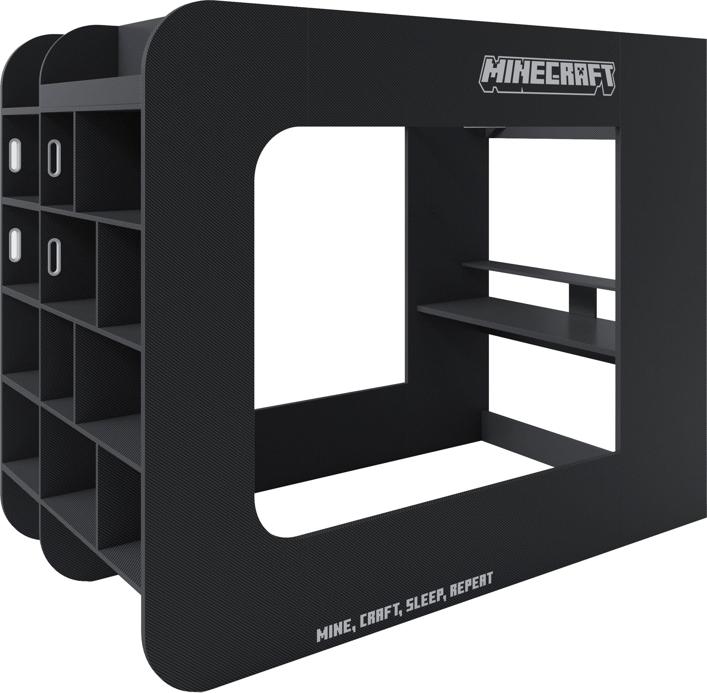 PHOENIX Hochbett Minecraft Schwarz mit Schreibtisch & LED