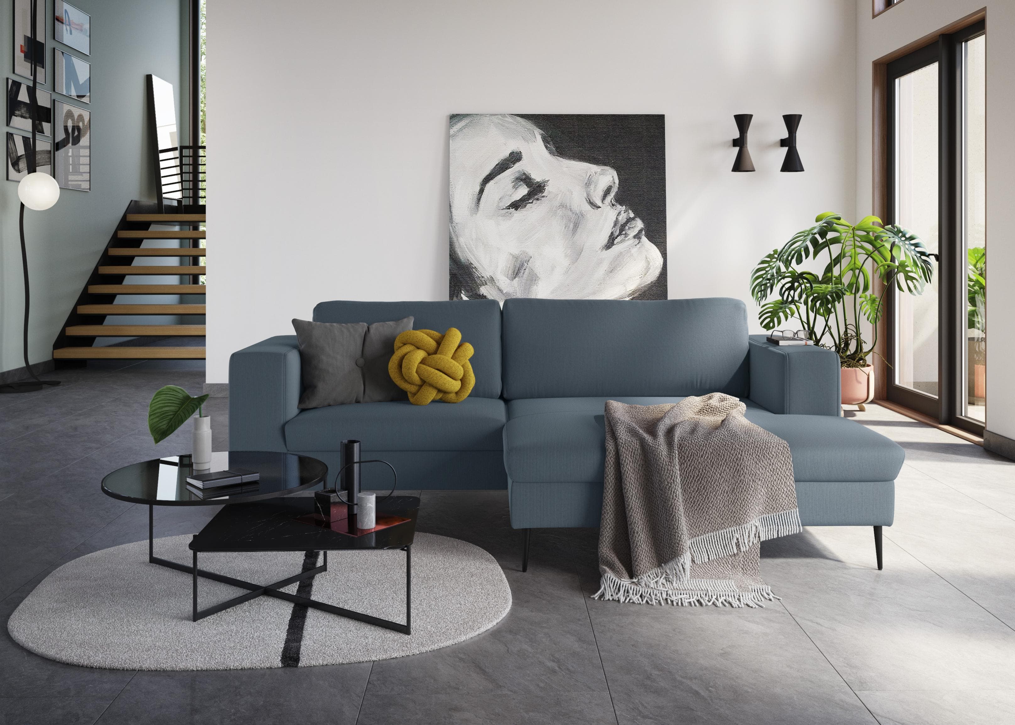 DOMO COLLECTION Ecksofa Modica Grau-Blau L-Form mit Recamiere