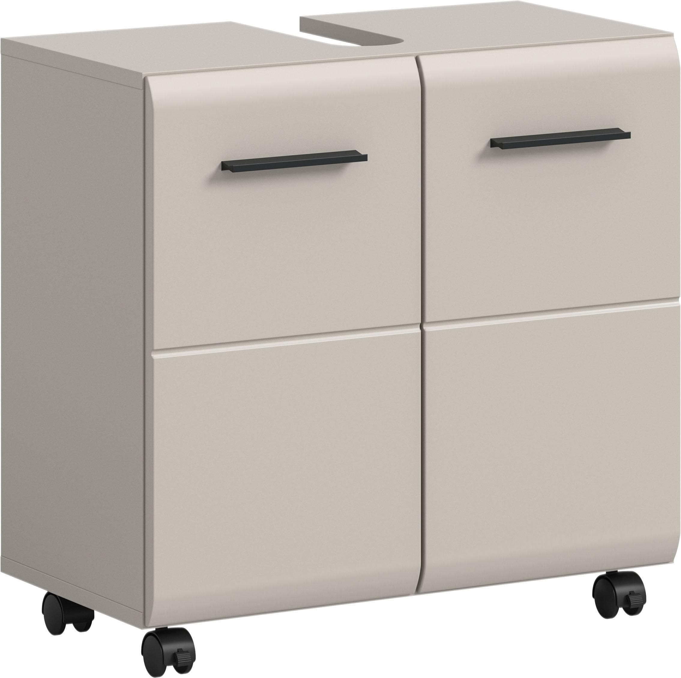 WELLTIME Waschbeckenunterschrank FLORENZ Beige Schwarz mit Rollen