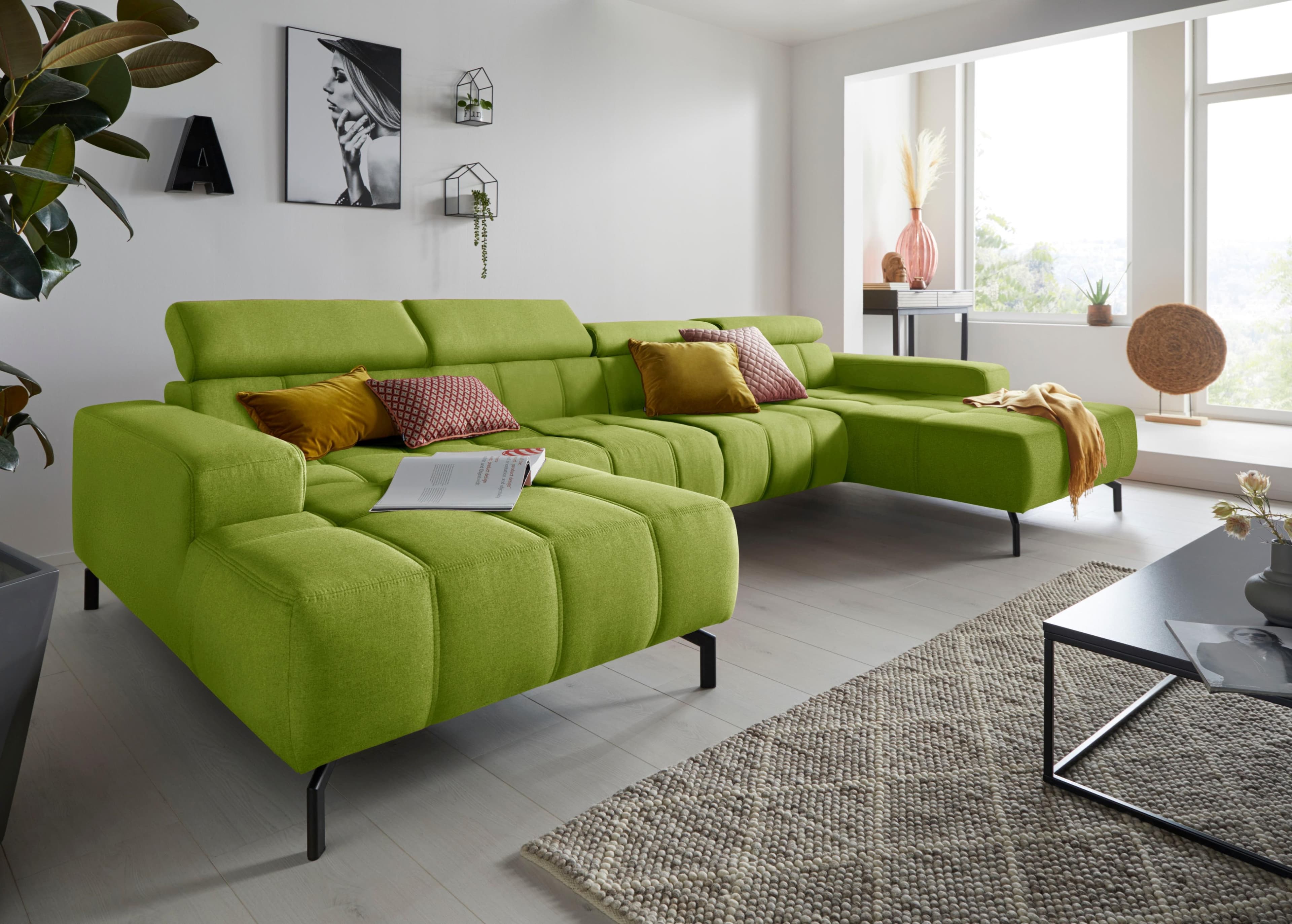 DOMO COLLECTION Cunelli Wohnlandschaft U-Form Grün mit Recamiere
