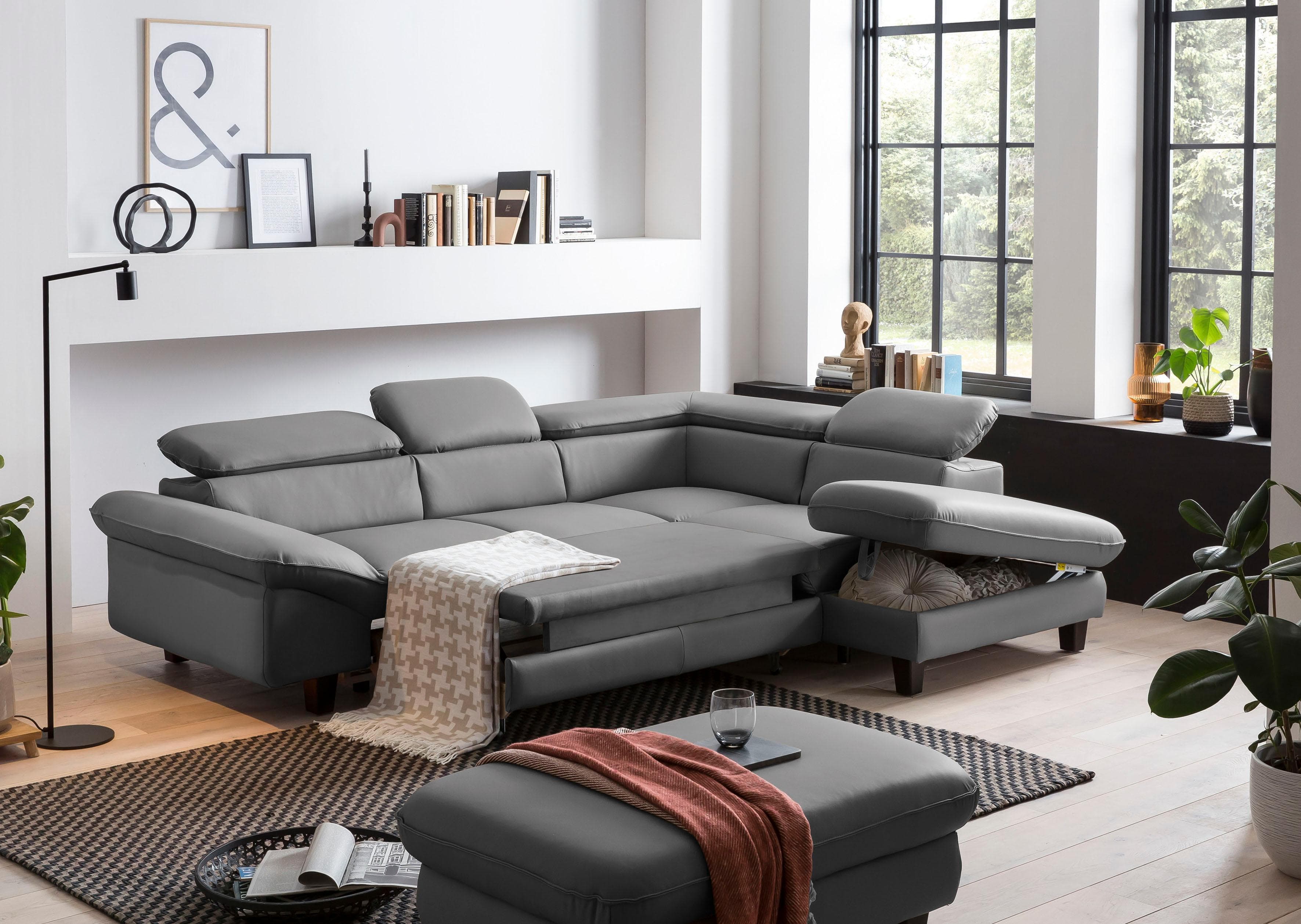 Home Affaire Ecksofa Pilot L-Form Grau mit Kopfteilverstellung