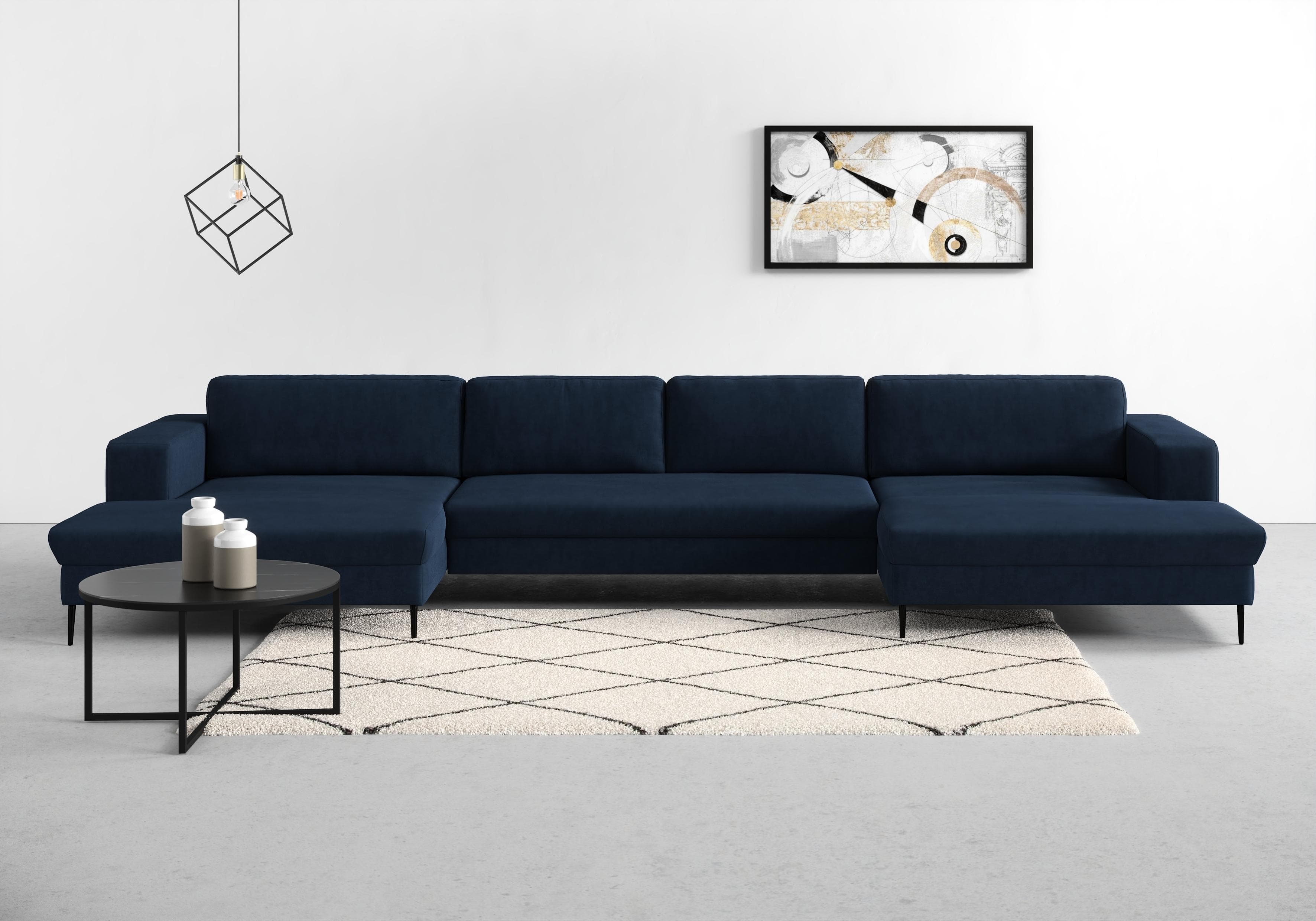 DOMO COLLECTION Wohnlandschaft Modica U-Form Marineblau mit 2 Recamieren