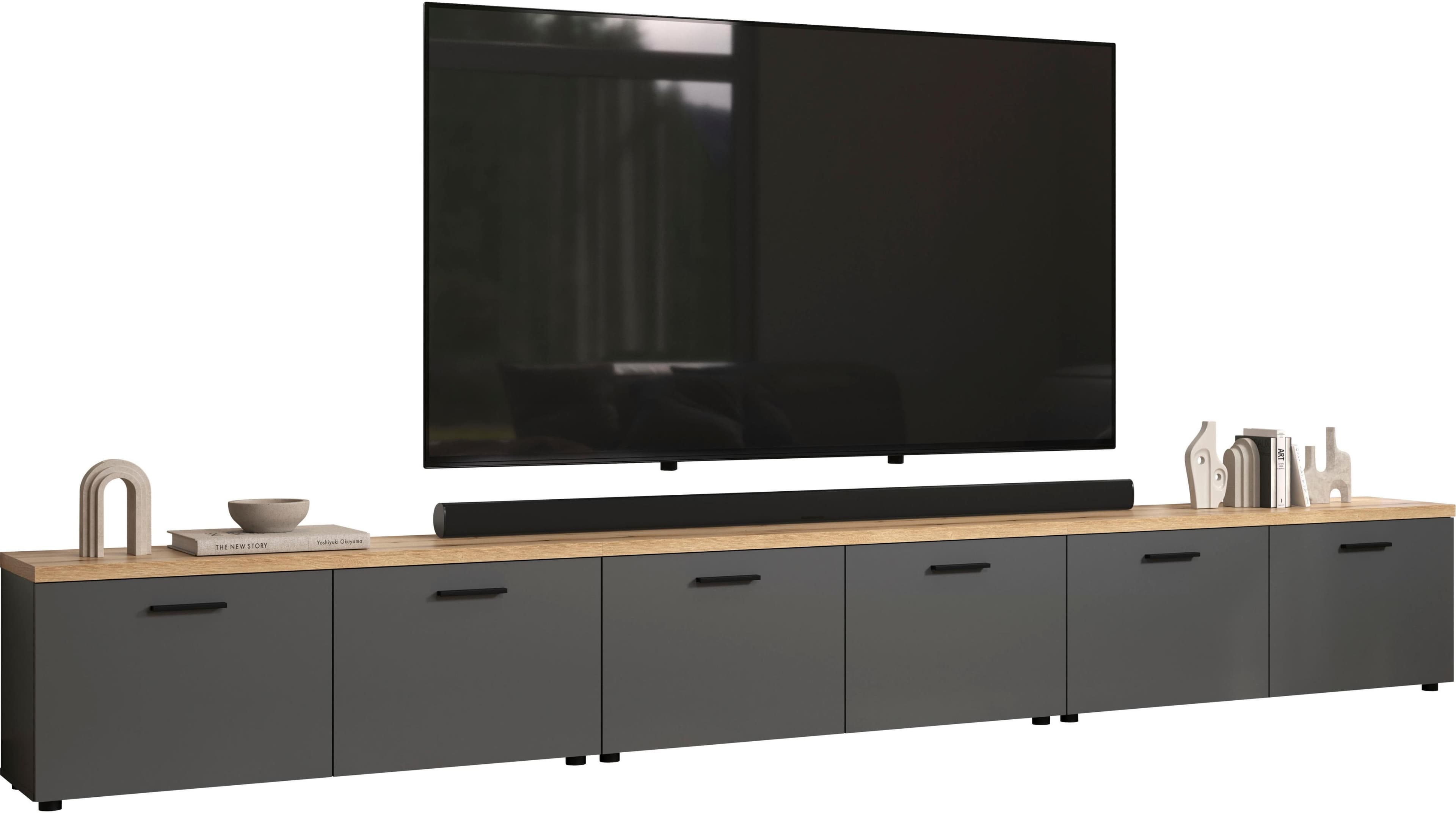 TV-Wand HOME AFFAIRE Bajo Anthrazit Evoke Eiche 3x TV-Lowboards