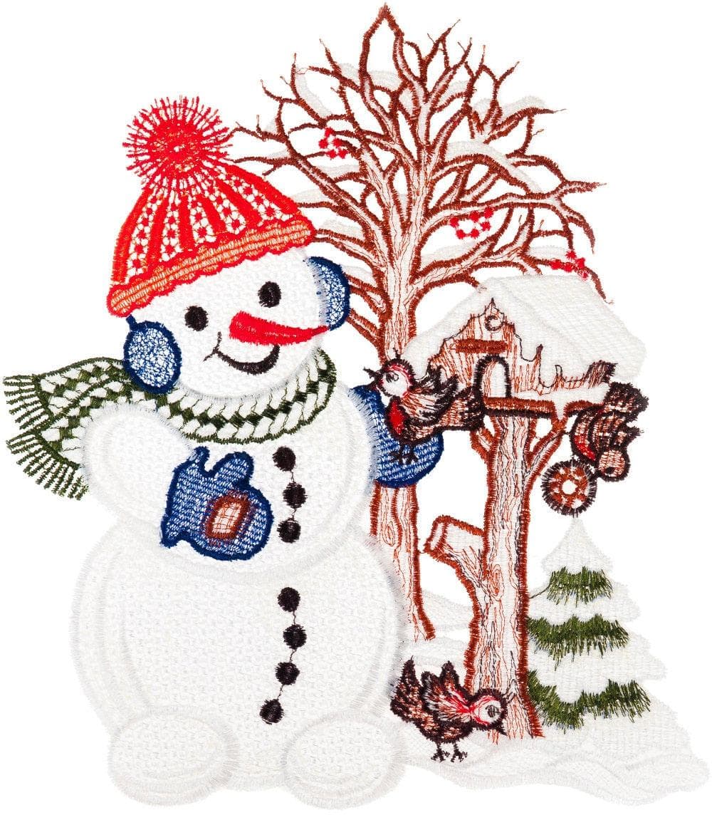 W. REUTER & SOHN Fensterbild Schneemann mit Vogelhaus Bunt