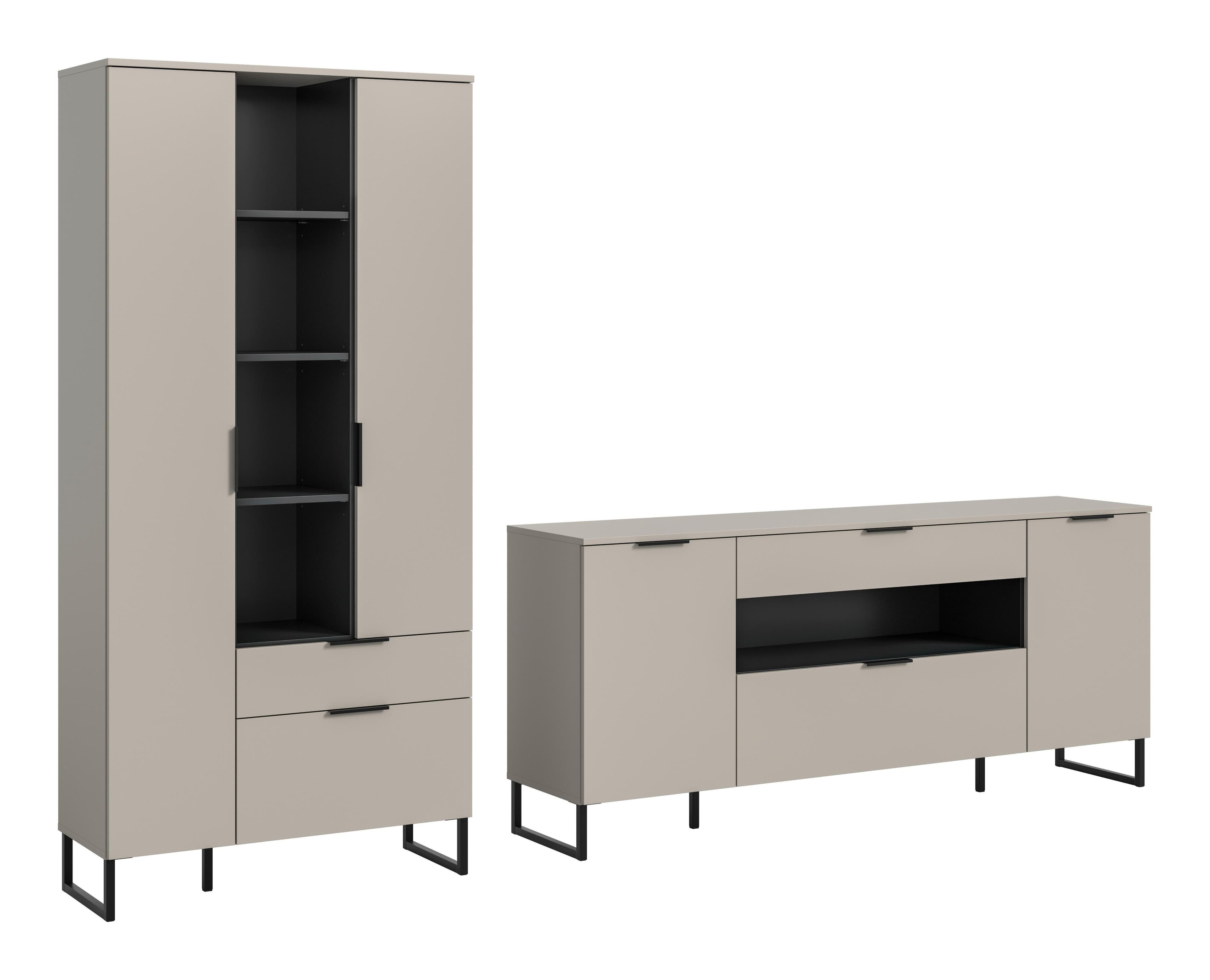 Wohnwand Noida Schwarz/Kaschmir Modern