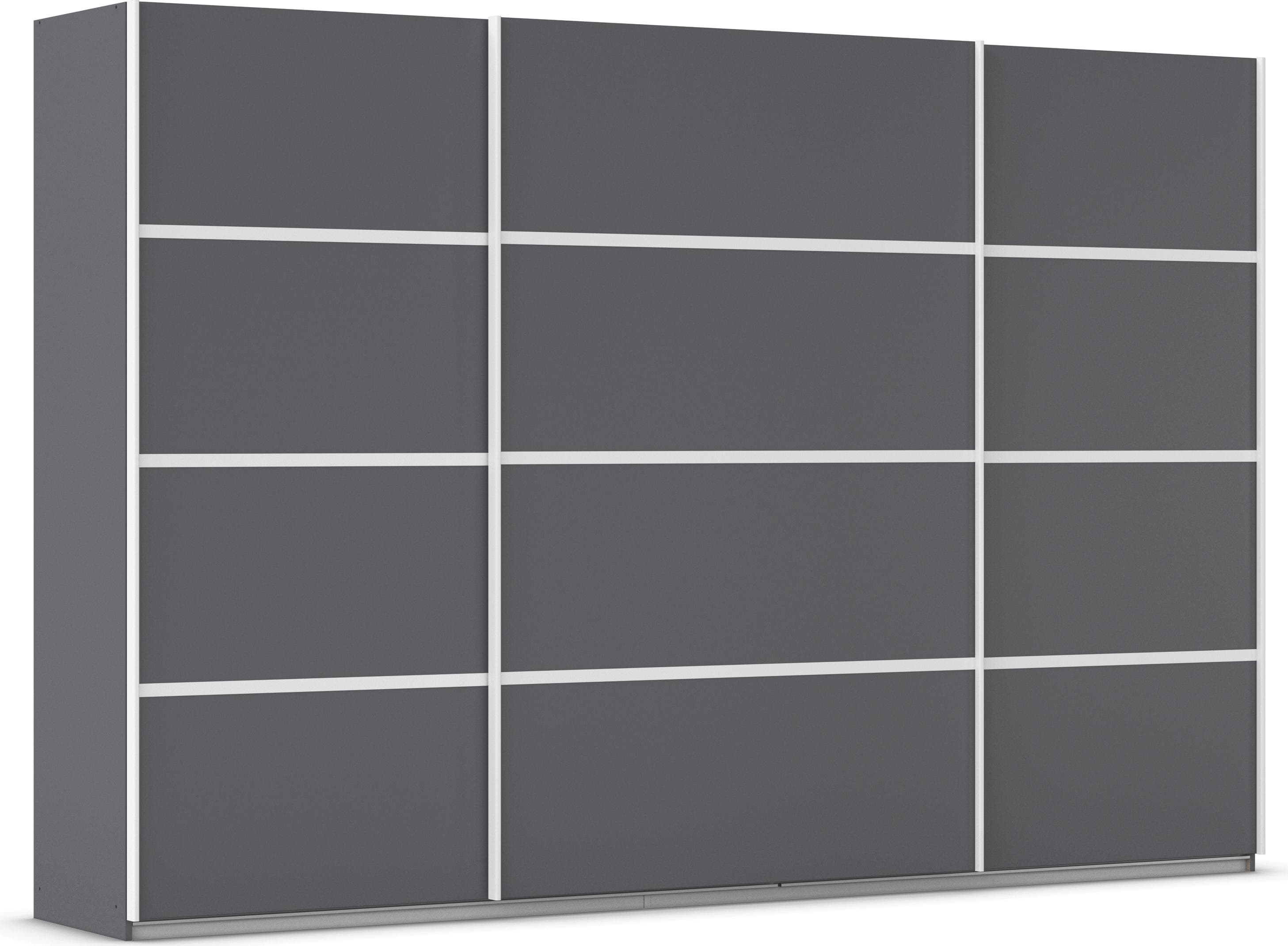 Rauch Avola Schwebetürenschrank Grau-Metallic mit weißen Leisten