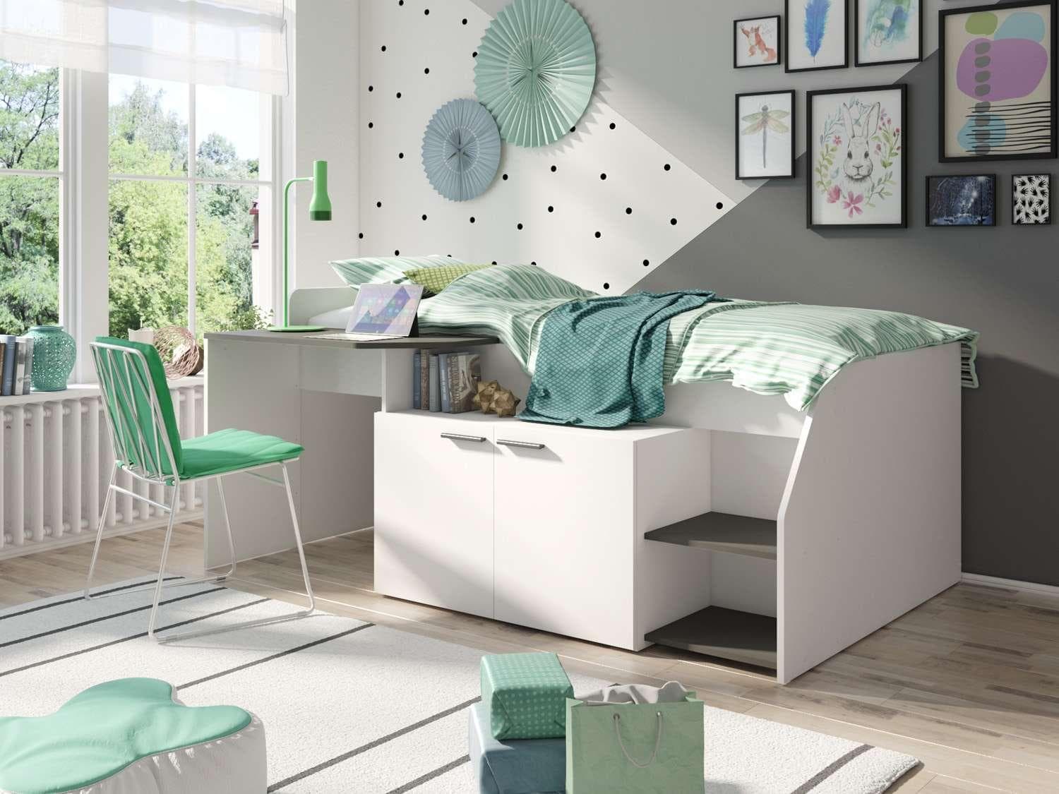 Home affaire Jugendzimmer-Set Durango 3-in-1 Weiß/Dunkelgrau