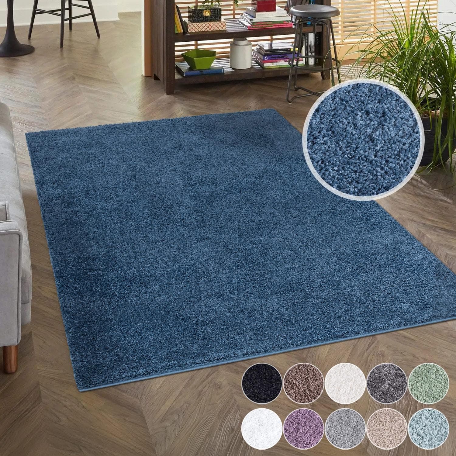 CARPET CITY Hochflor-Teppich City Shaggy Blau 200x200cm