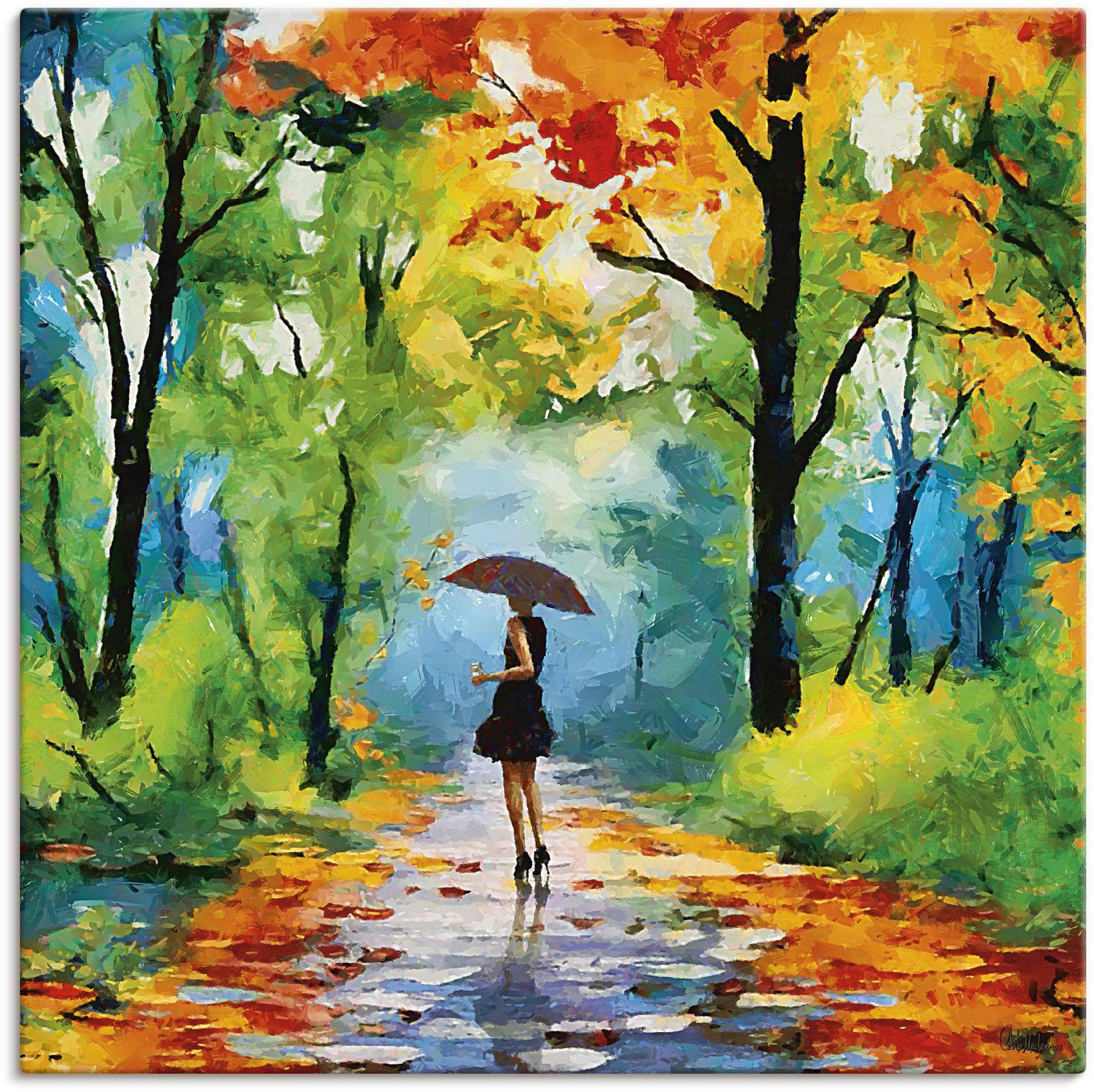 ARTLAND Wandbild Herbstlicher Spaziergang im Park Bunt 70x70 cm Leinwand