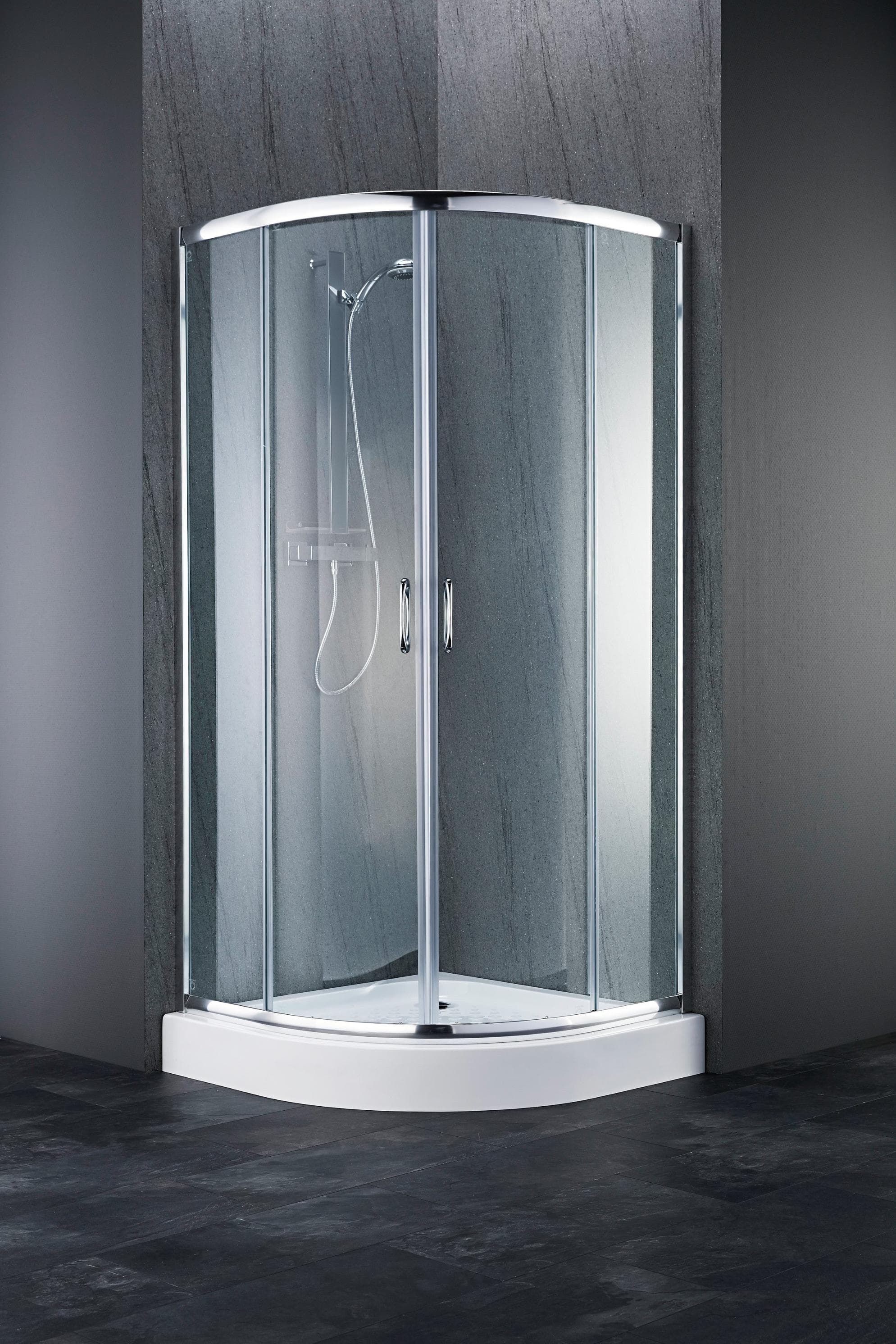 WELLTIME Runddusche Summer Grau Chrom Schiebetür ESG Glas